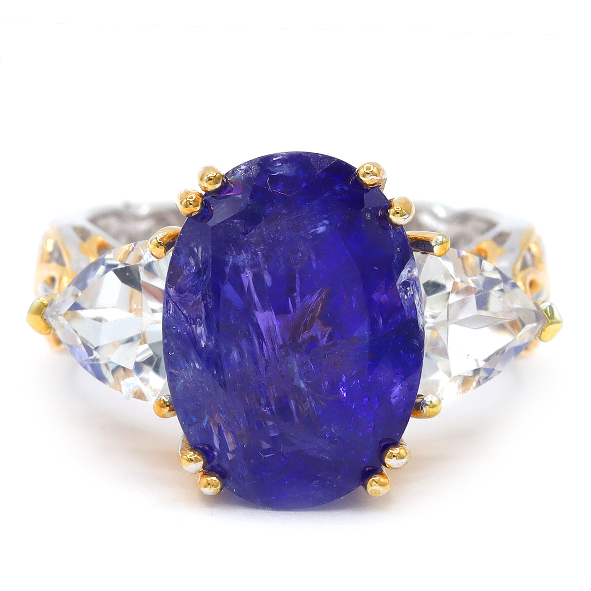 Bague Couture Gems unique en argent palladié 24 carats, tanzanite et zircon blanc de 10,77 carats