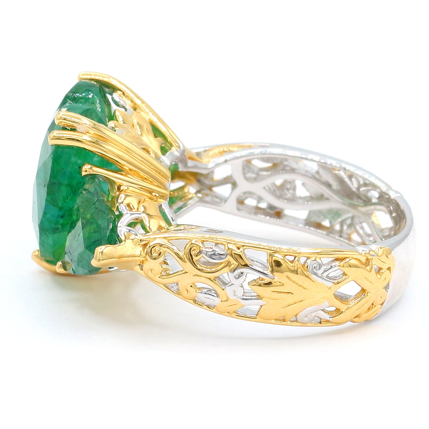 Gems en Vogue 24K Palladium Silver 9.38ctw Heart Shape Zambian Emerald Three Stone Ring