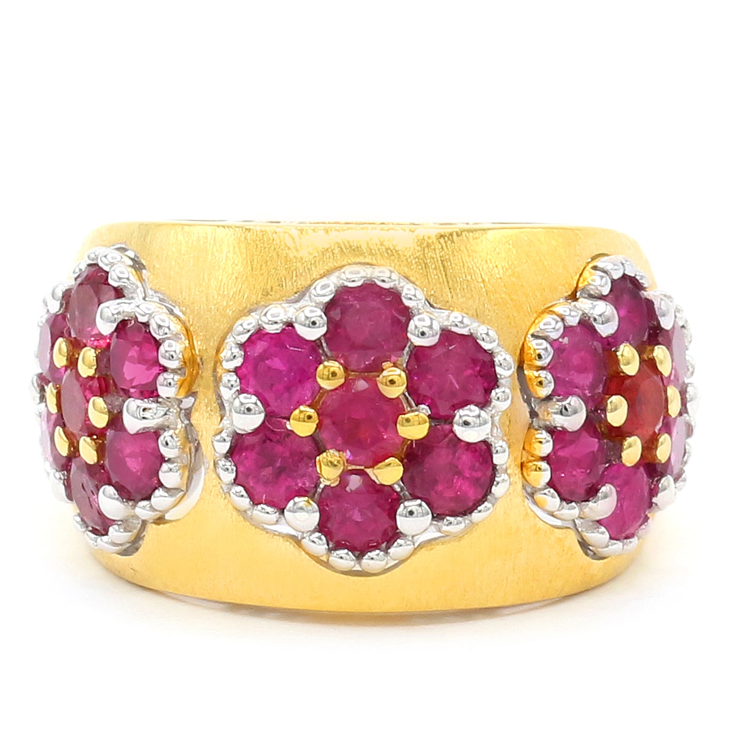 Gems en Vogue 24K Palladium Silver 2.31ctw Rubellite Flower Textured Band Ring
