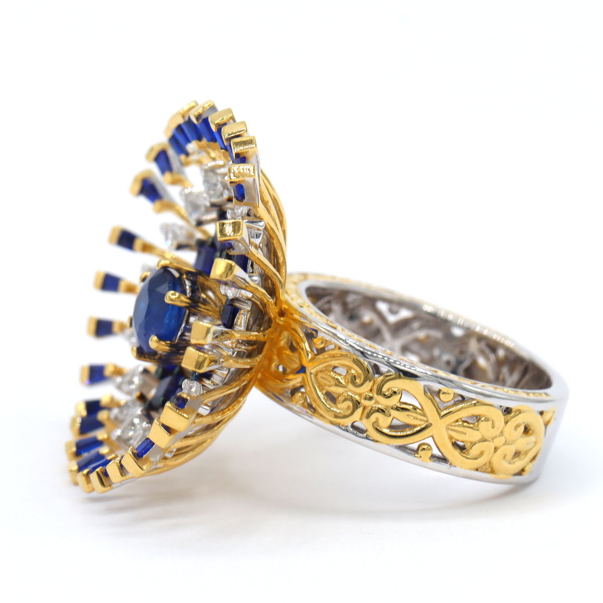 Gems en Vogue 24K Palladium Silver 3.56ctw Cobalt Blue Spinel & White Zircon Starburst Ring