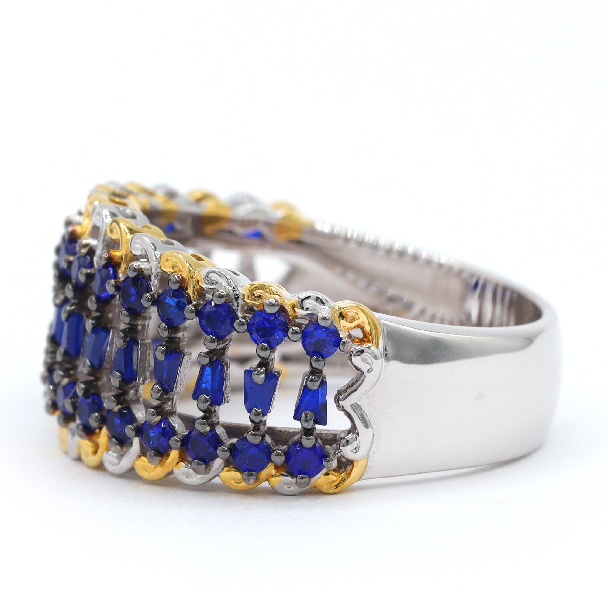 Gems en Vogue 24K Palladium Silver 1.27ctw Cobalt Blue Spinel Wave Ring