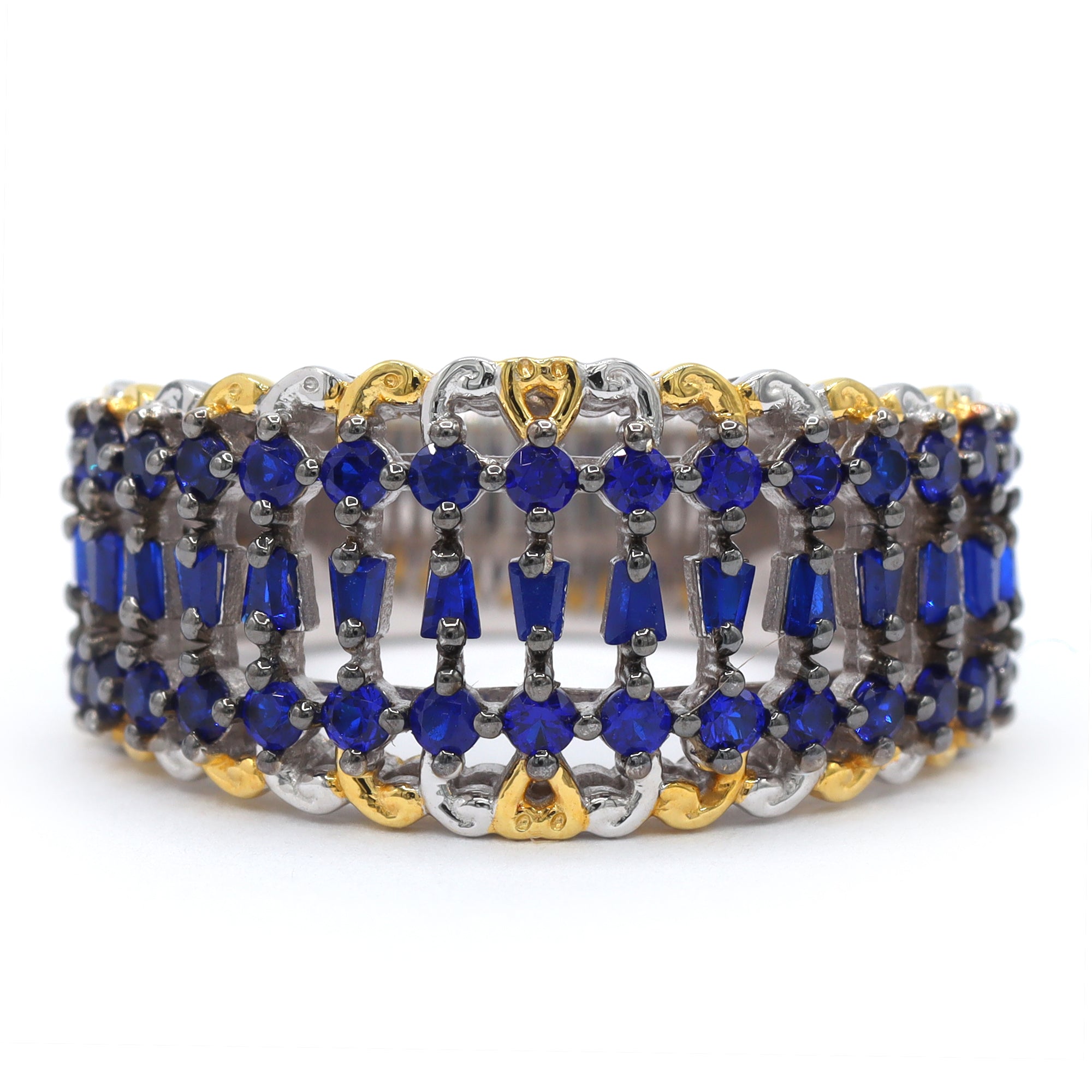 Gems en Vogue 24K Palladium Silver 1.27ctw Cobalt Blue Spinel Wave Ring