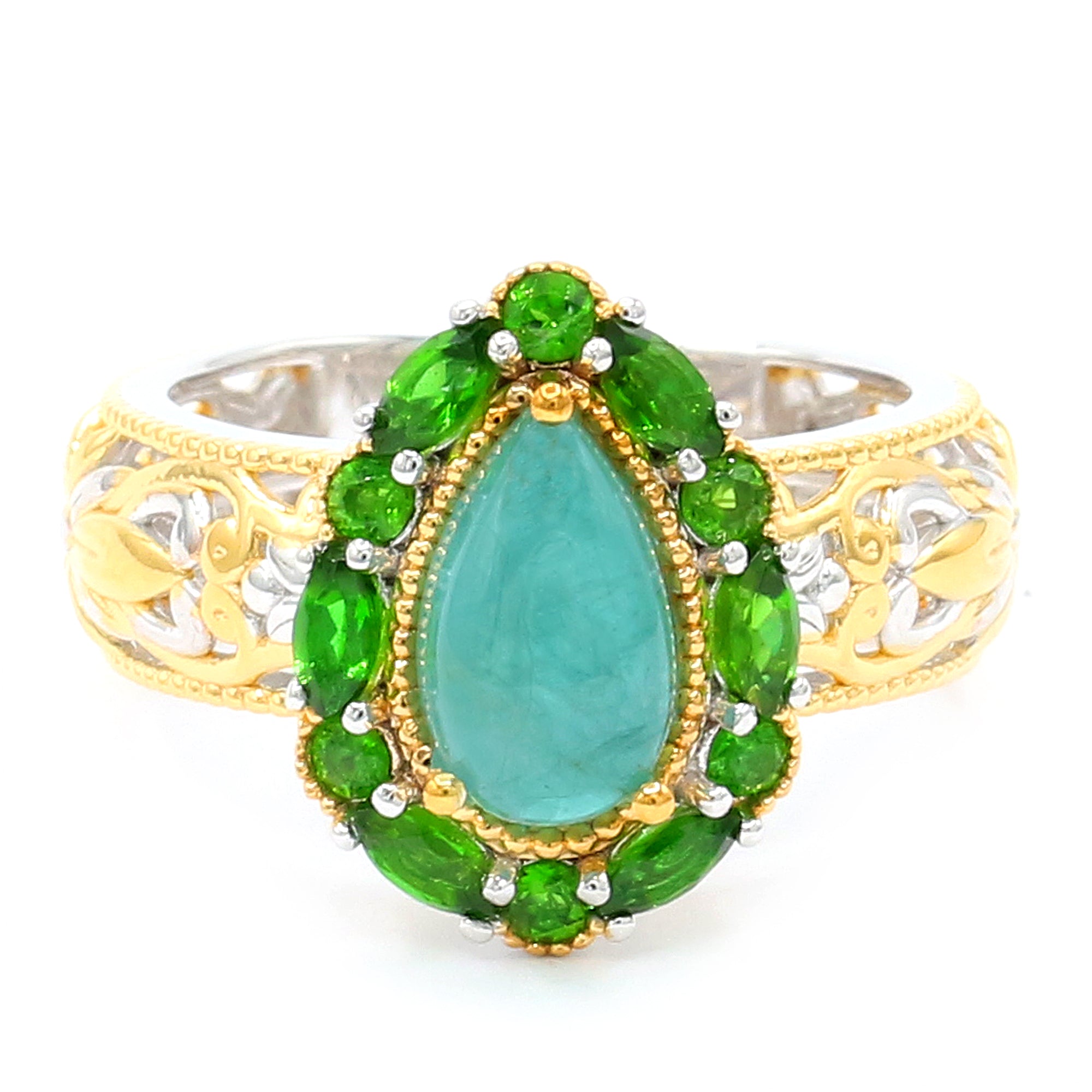 Gems en Vogue 24K Palladium Silver 3.01ctw Grandidierite & Chrome Diopside Halo Ring