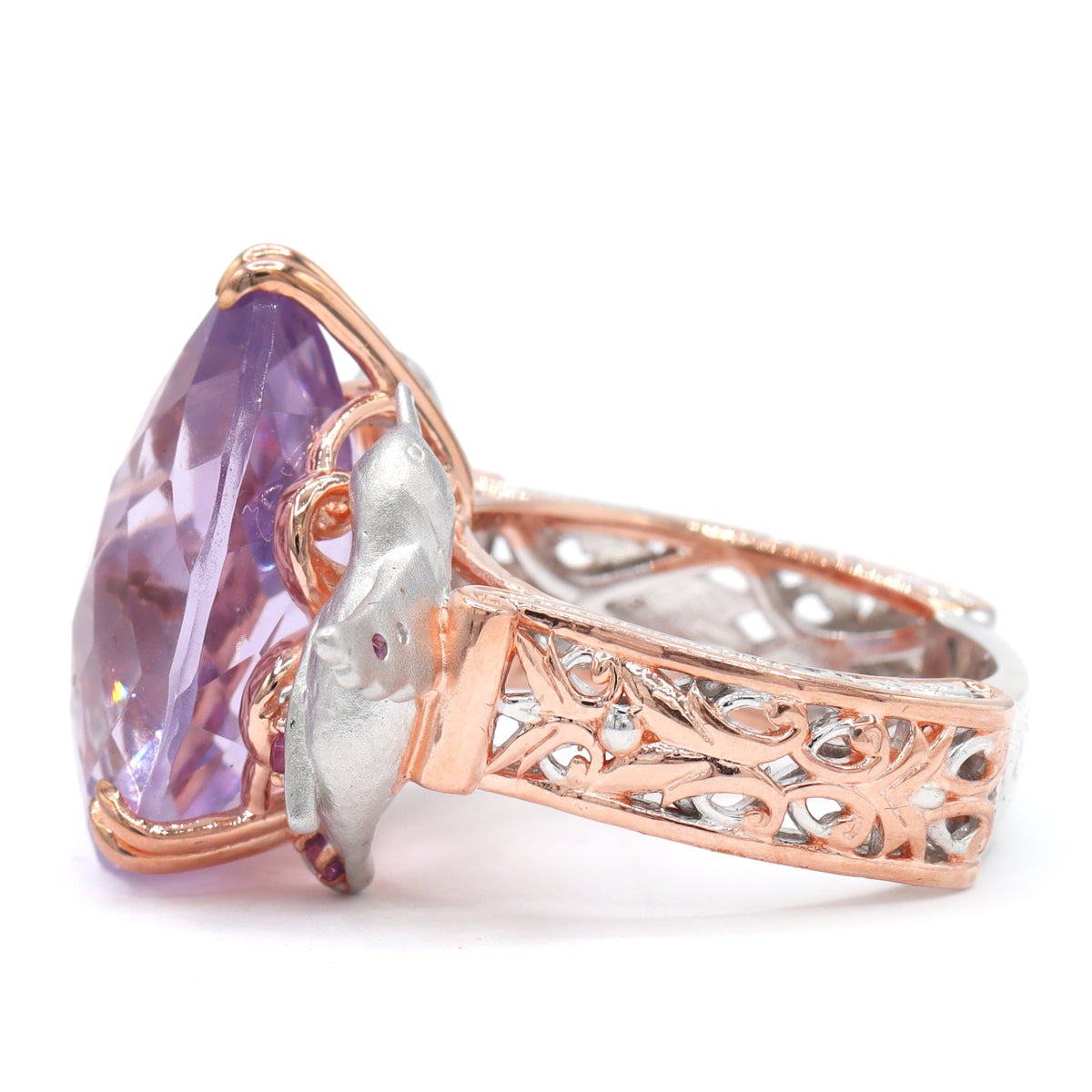 Gems en Vogue 18K Palladium Silver 17.50ctw Pink Amethyst, Rhodolite & White Zircon Bird Ring