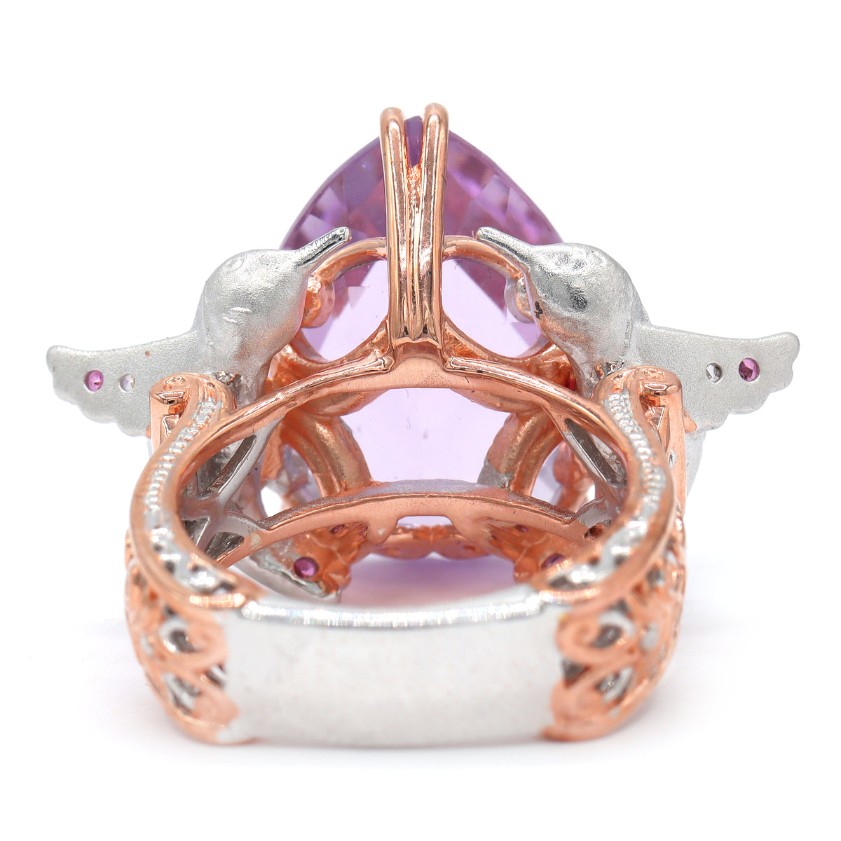 Bague Gems en Vogue en argent rhodié 18K, améthyste rose taille coussin de 4,03 carats et zircons blancs