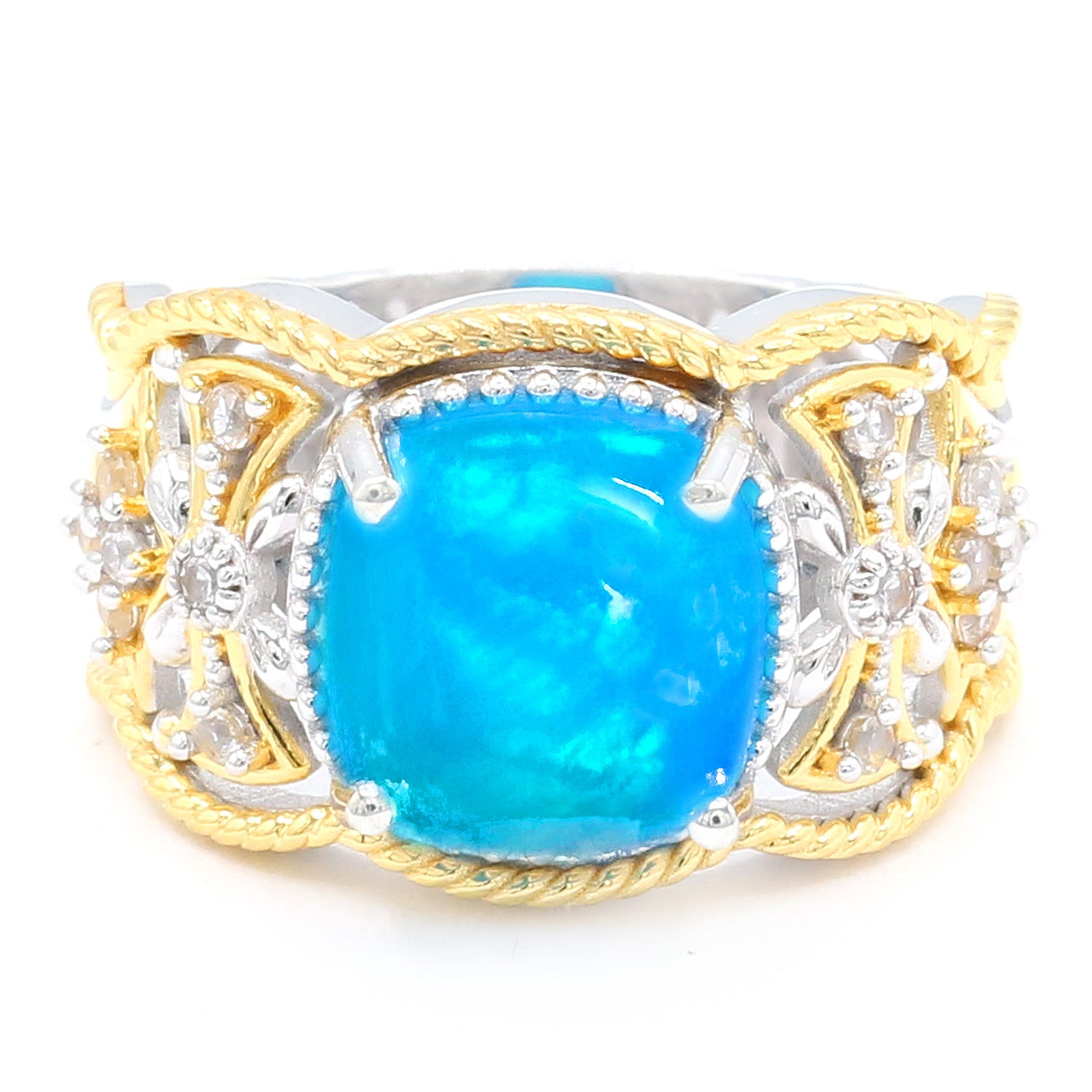 Gems en Vogue Paraiba Opal & White Zircon Ring