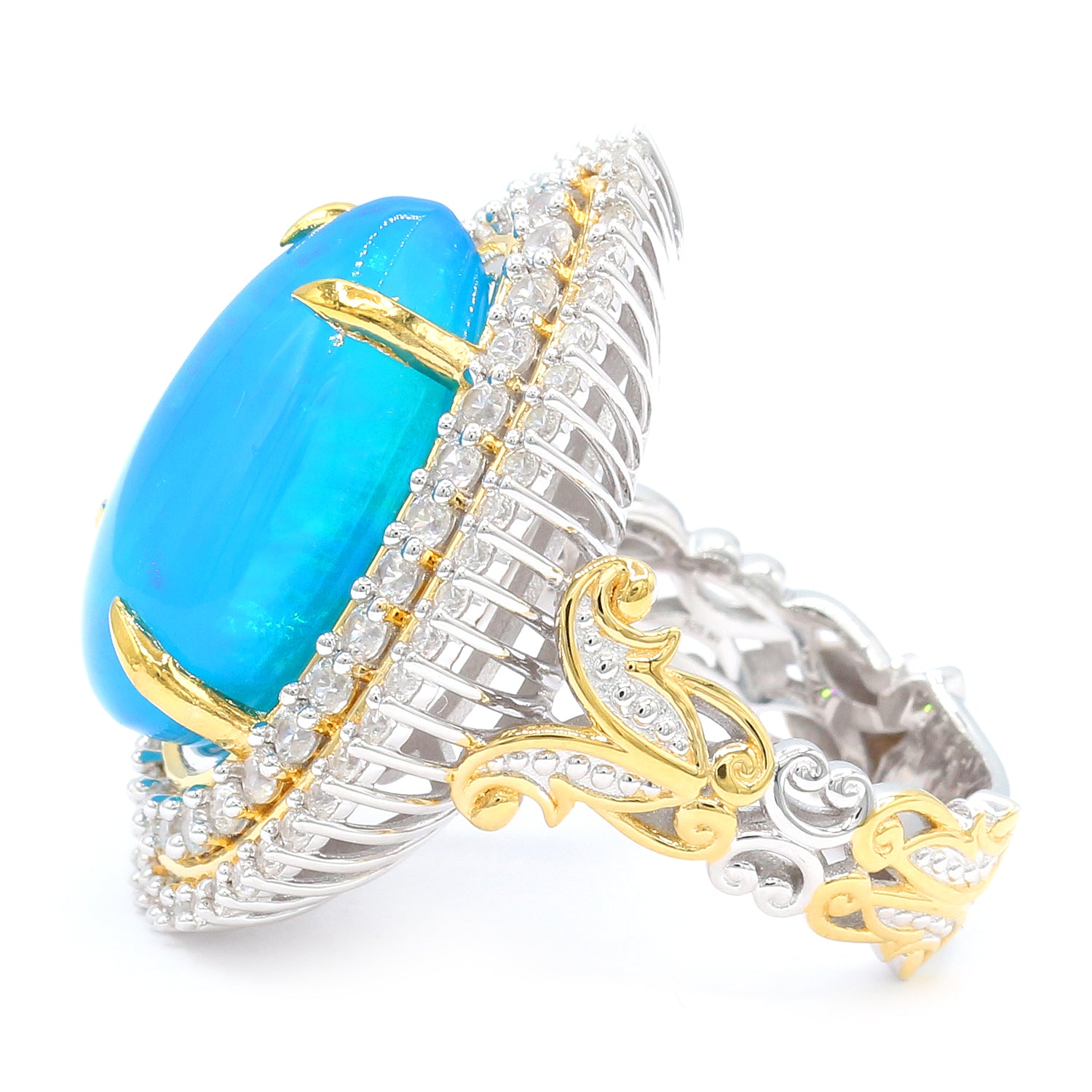 Limited Edition Gems en Vogue Luxe One-of-a-Kind 14.86ctw Paraiba Opal & White Zircon Halo Ring