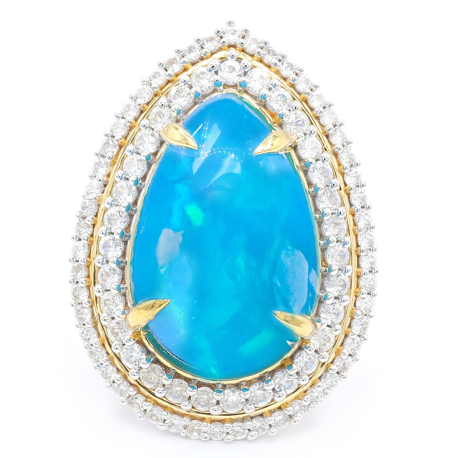 Limited Edition Gems en Vogue Luxe One-of-a-Kind 14.86ctw Paraiba Opal & White Zircon Halo Ring