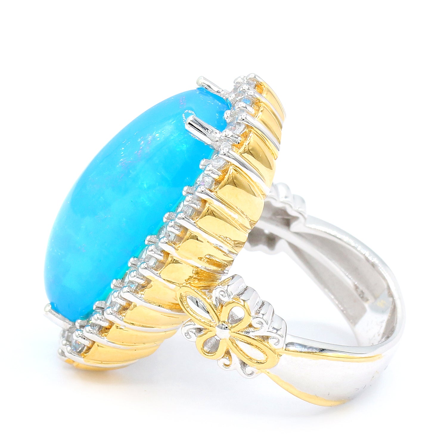 Limited Edition Gems en Vogue Luxe One-of-a-Kind 14.38ctw Paraiba Opal & White Zircon Halo Ring