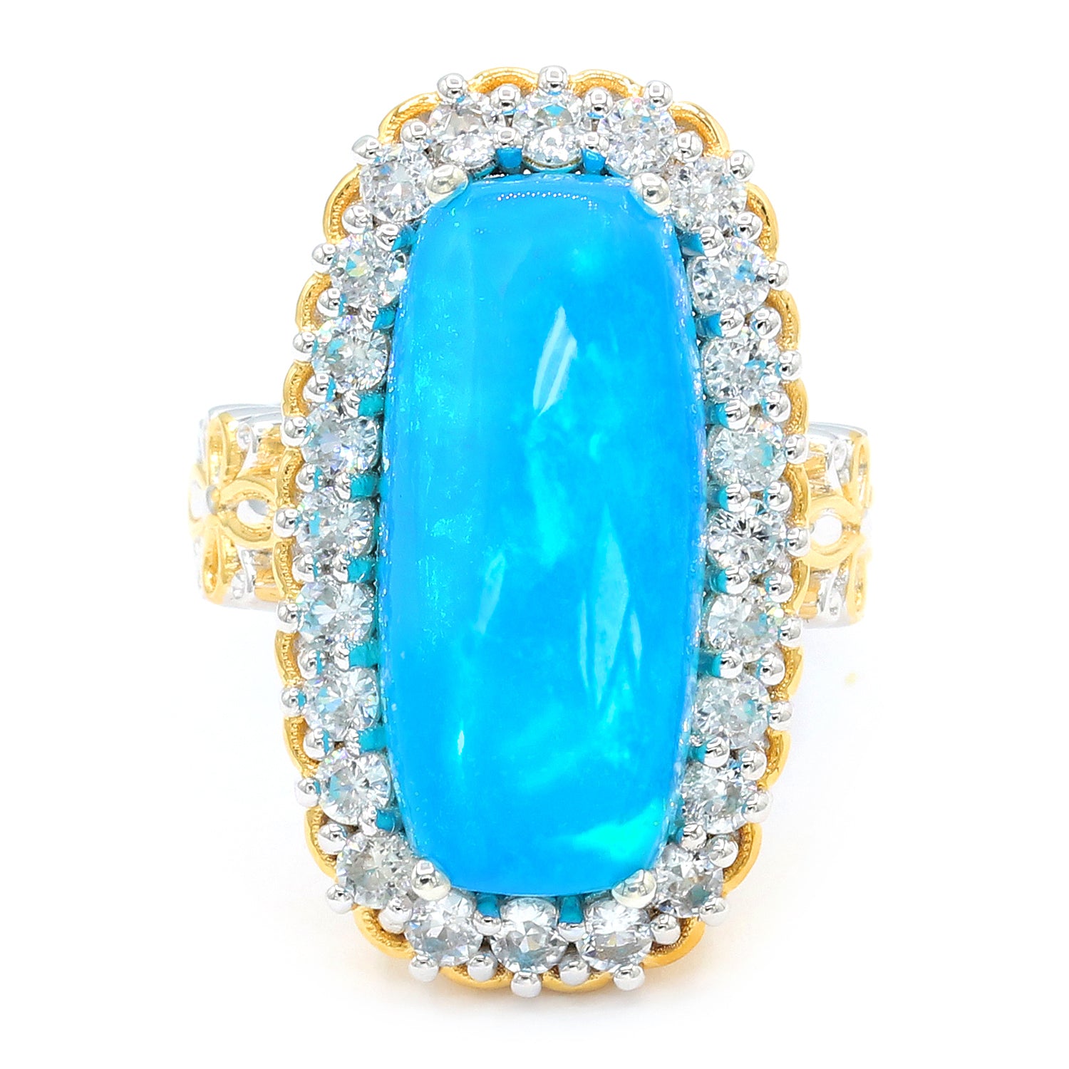 Limited Edition Gems en Vogue Luxe One-of-a-Kind 14.38ctw Paraiba Opal & White Zircon Halo Ring