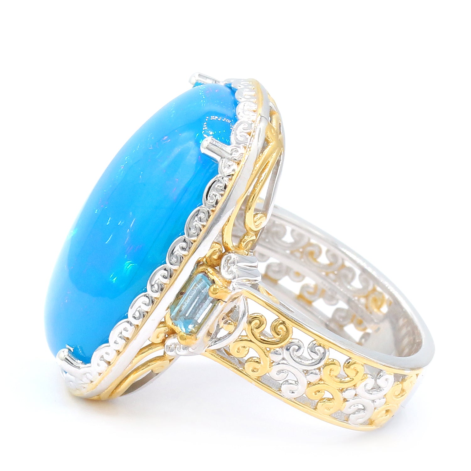 Limited Edition Gems en Vogue Luxe One-of-a-Kind 12.04ctw Paraiba Opal & Blue Topaz Ring