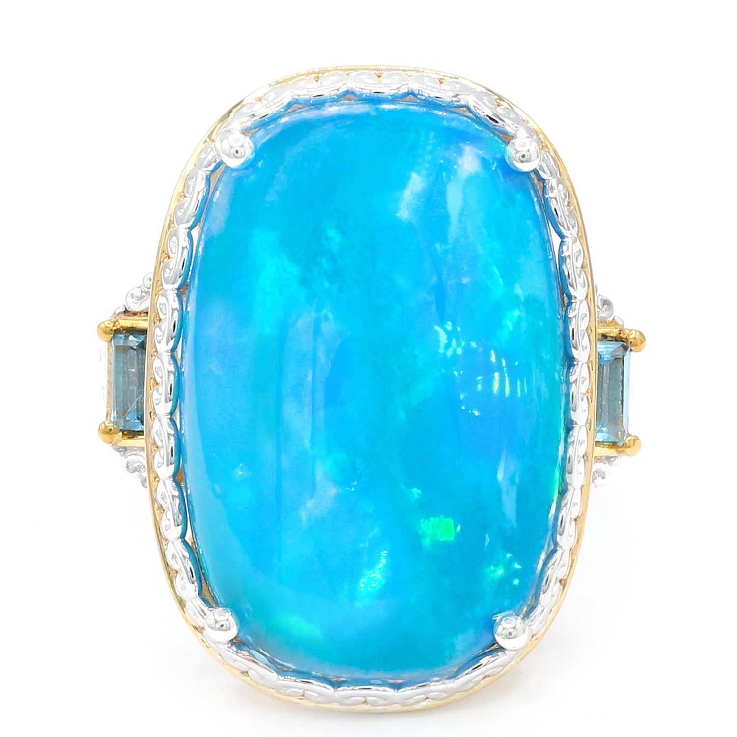 Limited Edition Gems en Vogue Luxe One-of-a-Kind 12.04ctw Paraiba Opal & Blue Topaz Ring