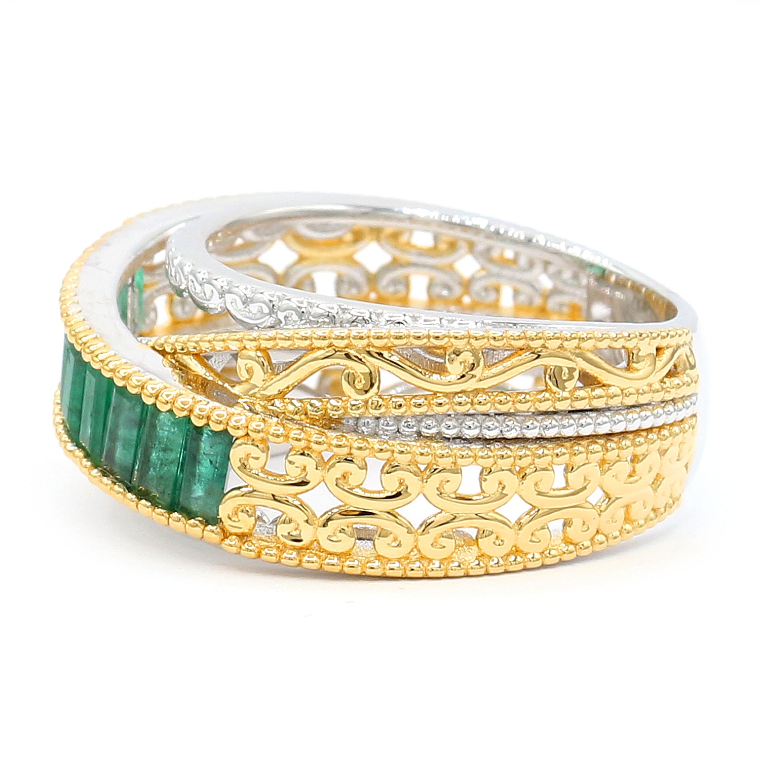 Bague "Grizzly Emerald Highway" en argent palladié 24 carats, 1,17 ctw, par Gems en Vogue