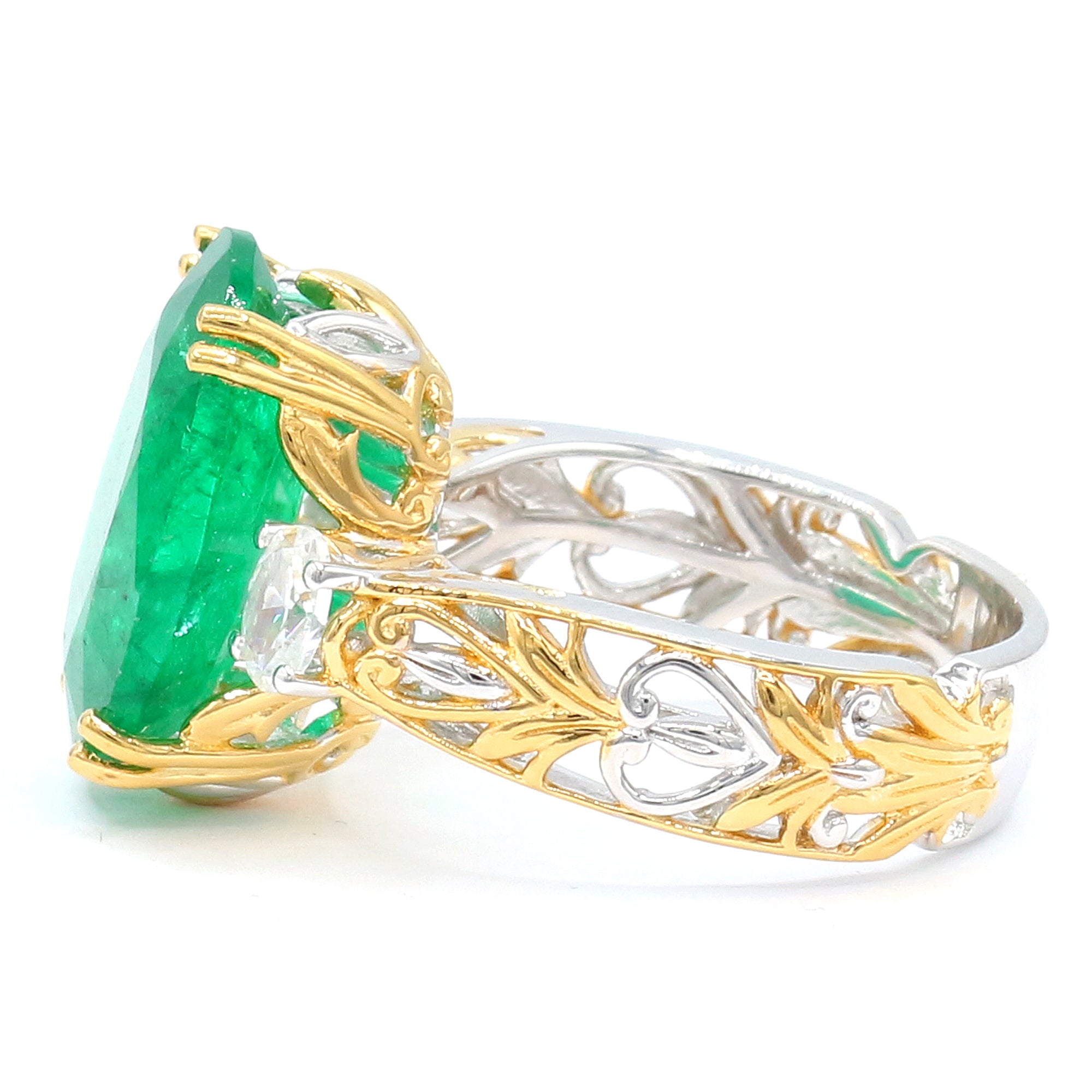 Gems en Vogue 24K Palladium Silver 9.90ctw Zambian Emerald & White Zircon Ring