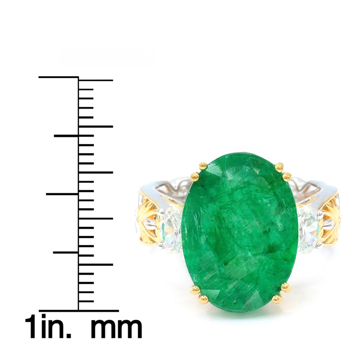 Bague en argent palladié 24 carats, émeraudes de Zambie et zircons blancs de 9,90 carats total Gems en Vogue