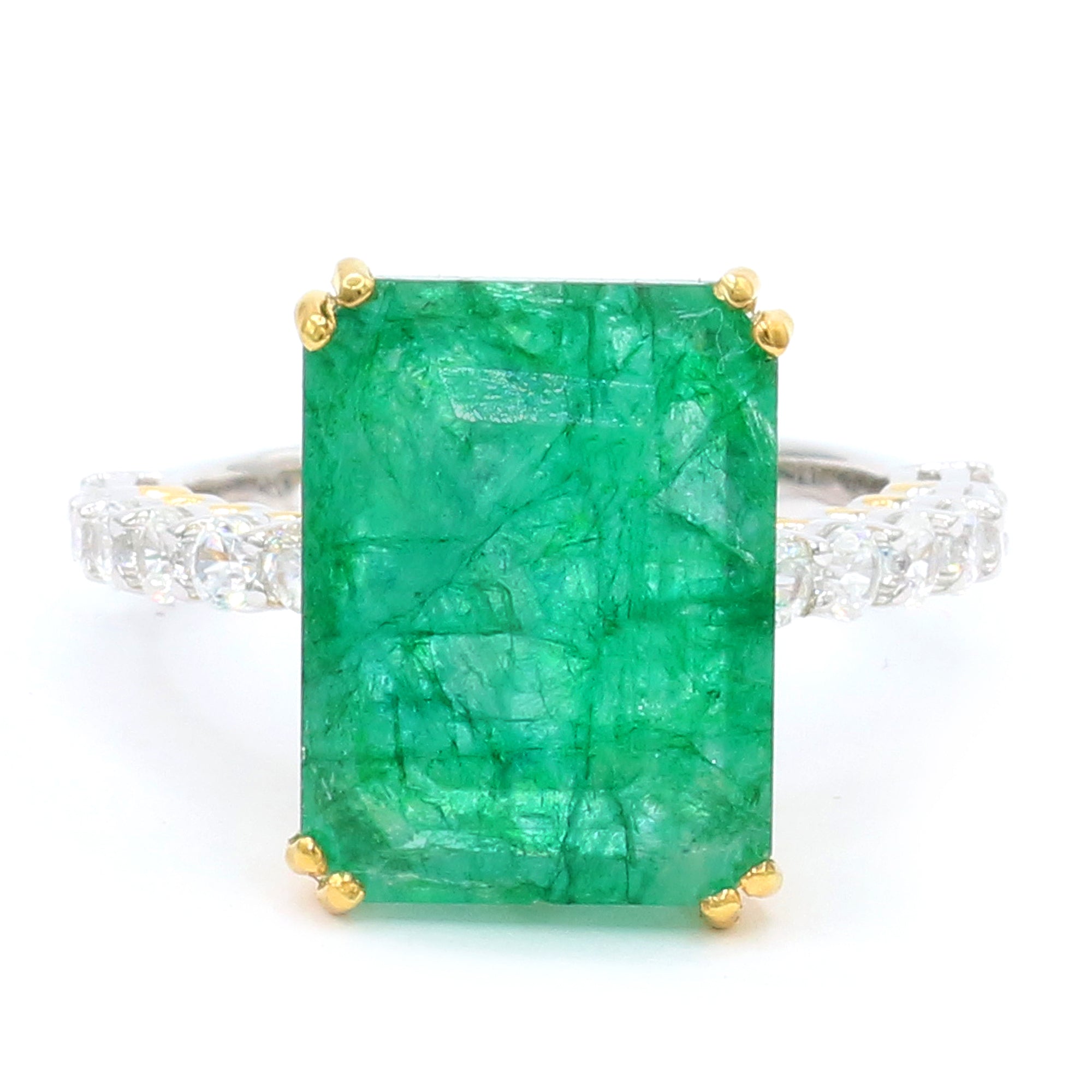 Gems en Vogue 24K Palladium Silver 10.70ctw Zambian Emerald & White Zircon Ring