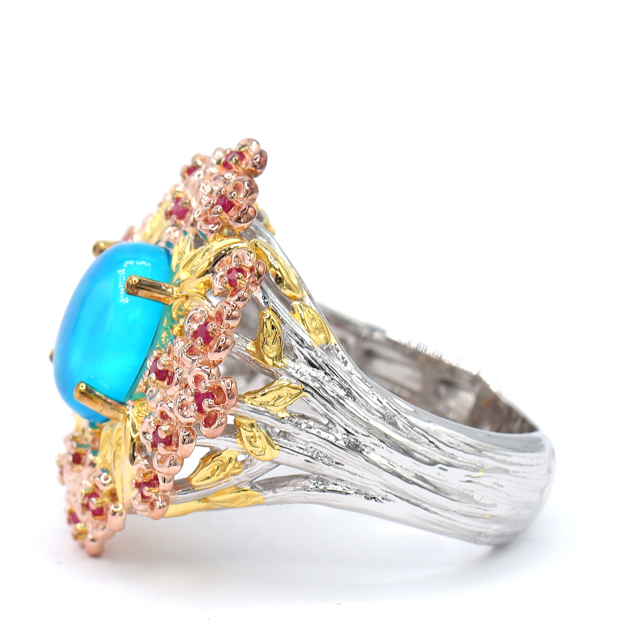 Gems en Vogue 24K Palladium Silver Paraiba Opal & Hot Pink Sapphire Flower Ring