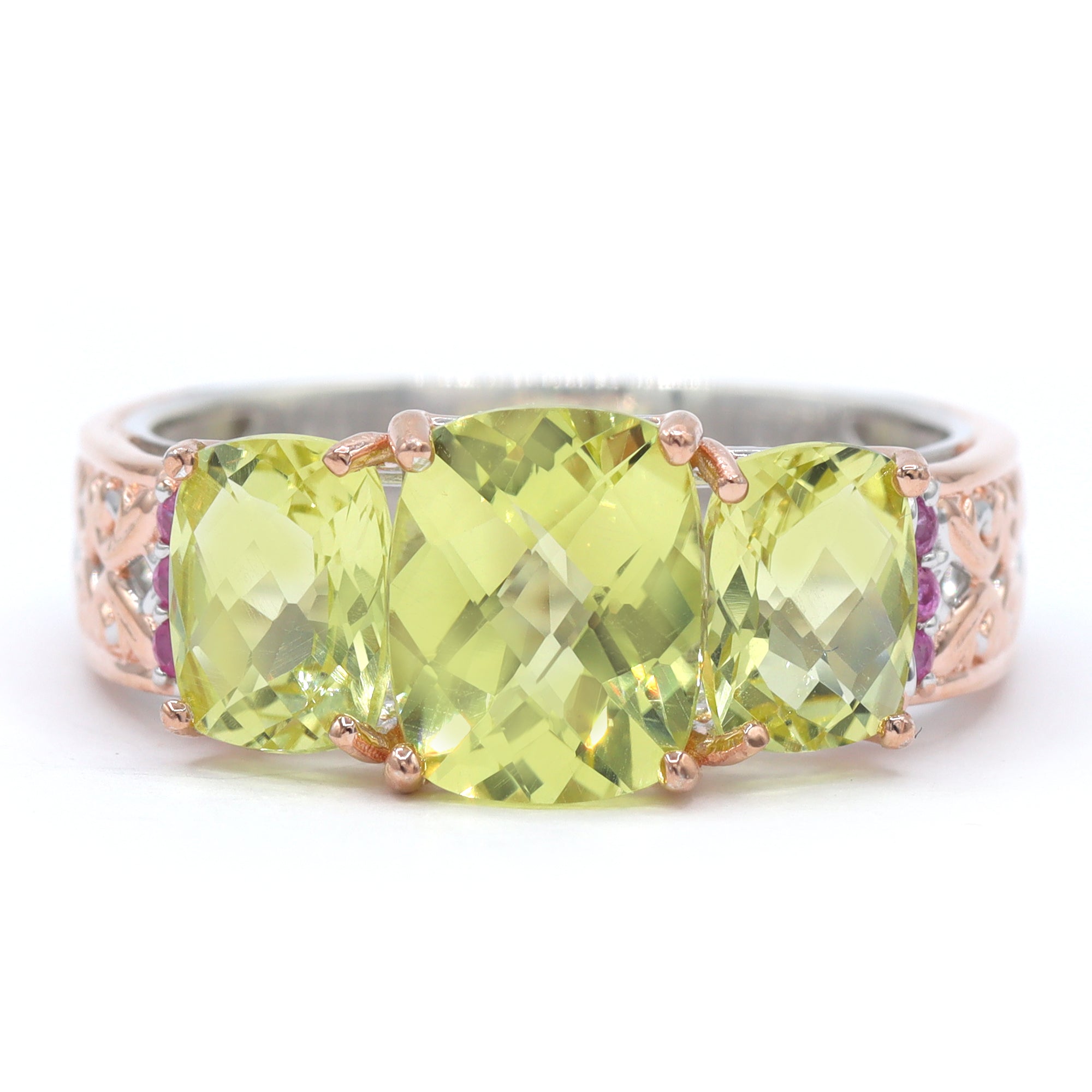 Gems en Vogue One-of-a-Kind 18K Palladium Silver 5.31ctw Ouro Verde & Pink Sapphire Three Stone Ring