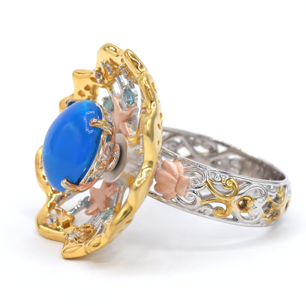 Gems en Vogue 24K Palladium Silver Paraiba Opal & Multi Gemstones Under the Sea Spinner Ring