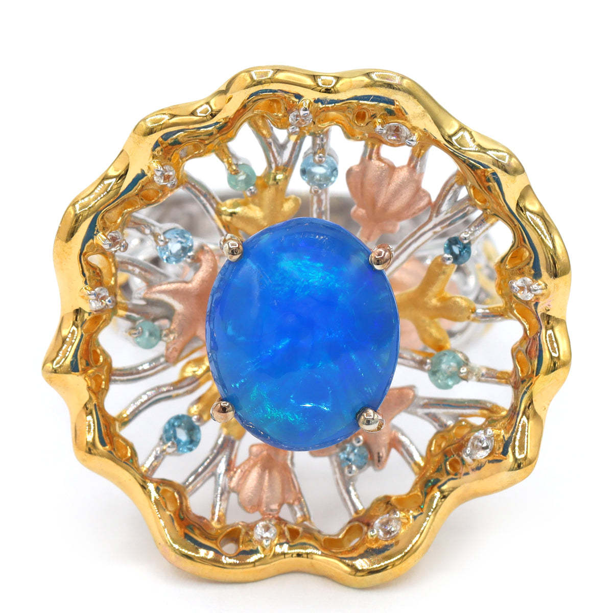 Gems en Vogue 24K Palladium Silver Paraiba Opal & Multi Gemstones Under the Sea Spinner Ring