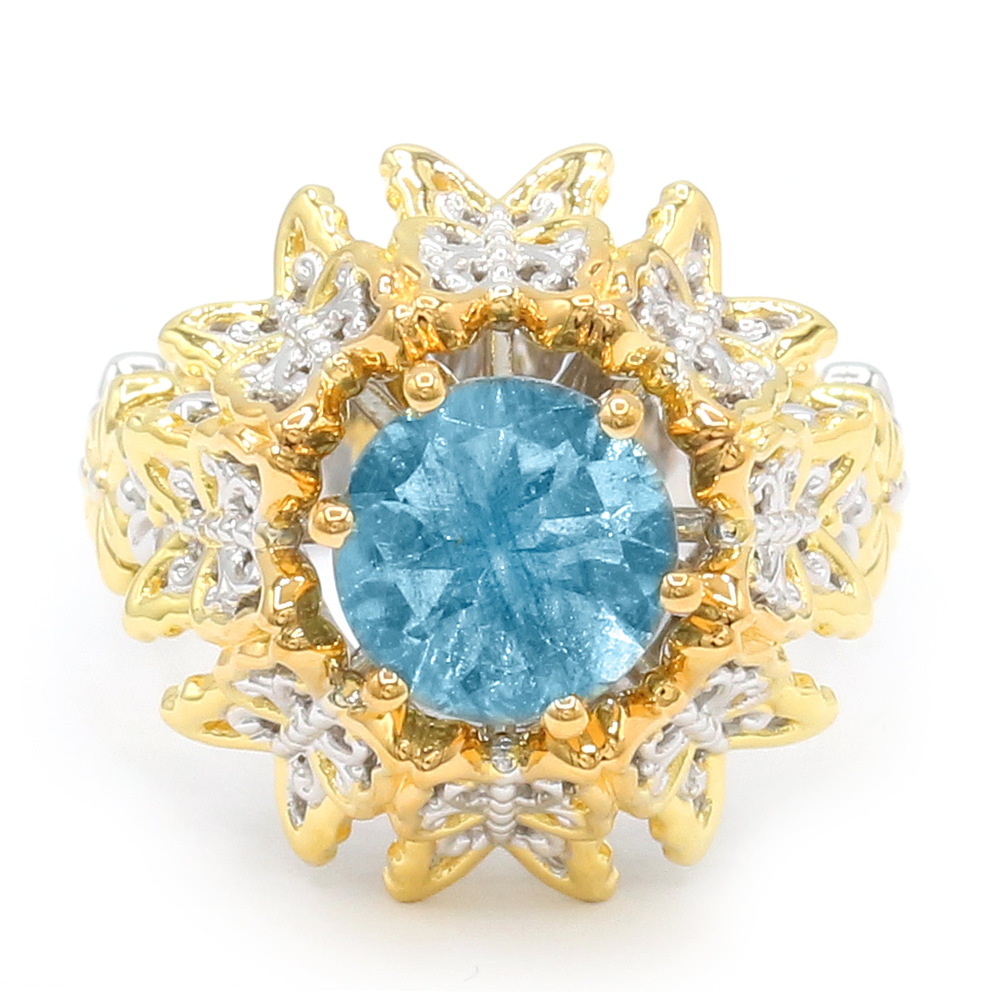 Bague tournante papillon Couture Gems en argent palladié 24 carats ornée d'une aigue-marine de Tanzanie de 3,02 carats, pièce unique