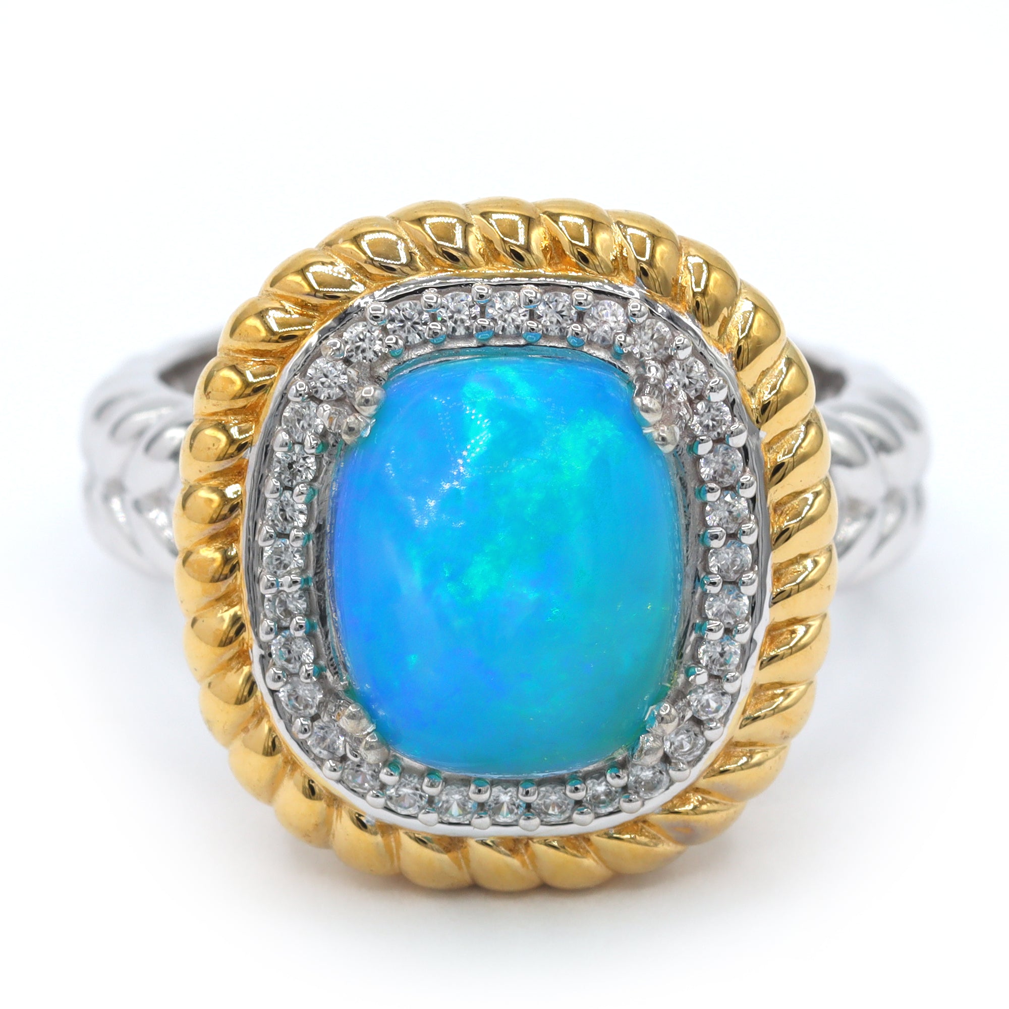 Gems en Vogue 24K Palladium Silver Paraiba Opal & White Zircon Halo Ring