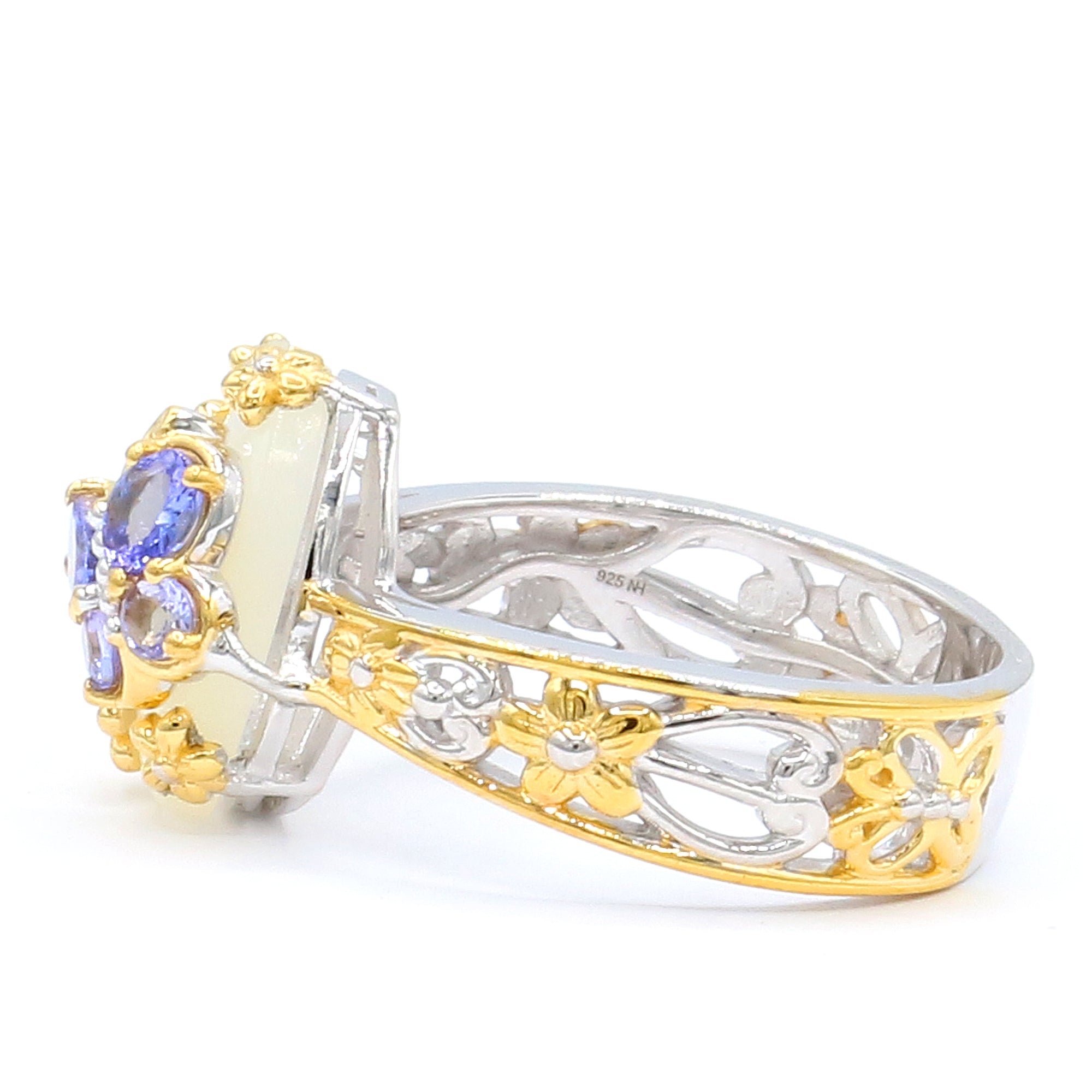 Gems en Vogue 24K Palladium Silver White Mother-of-Pearl & Tanzanite Butterfly & Flower Ring