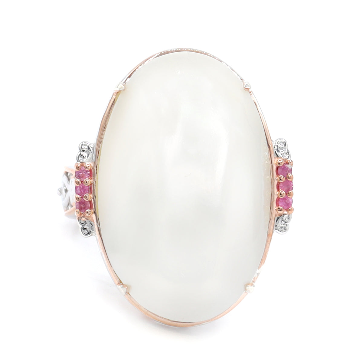 Gems en Vogue 18K Palladium Silver White Mabe Pearl & Pink Sapphire Ring