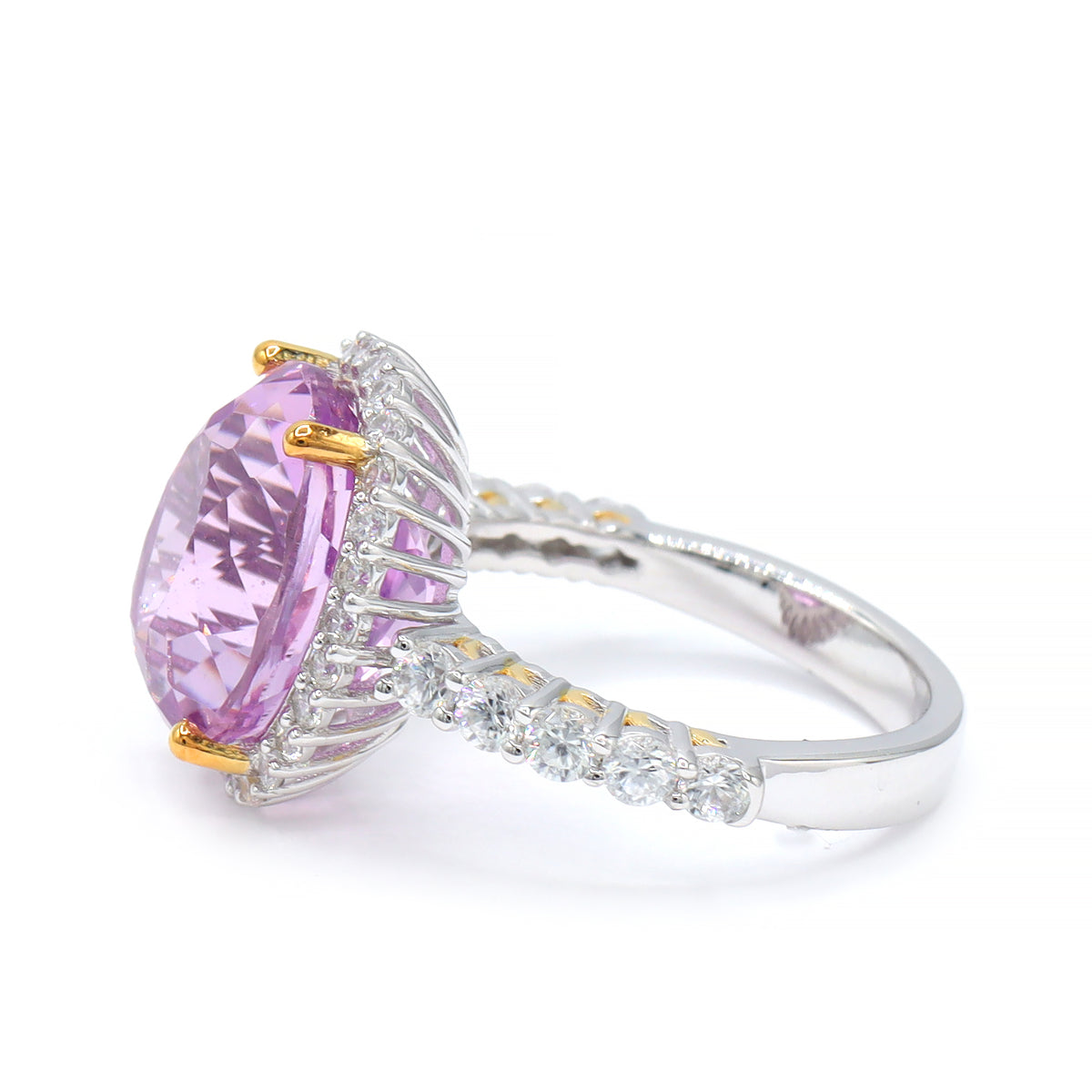 Gems en Vogue One-of-a-Kind 24K Palladium Silver 11.36ctw Pink Kunzite & White Zircon Halo Ring