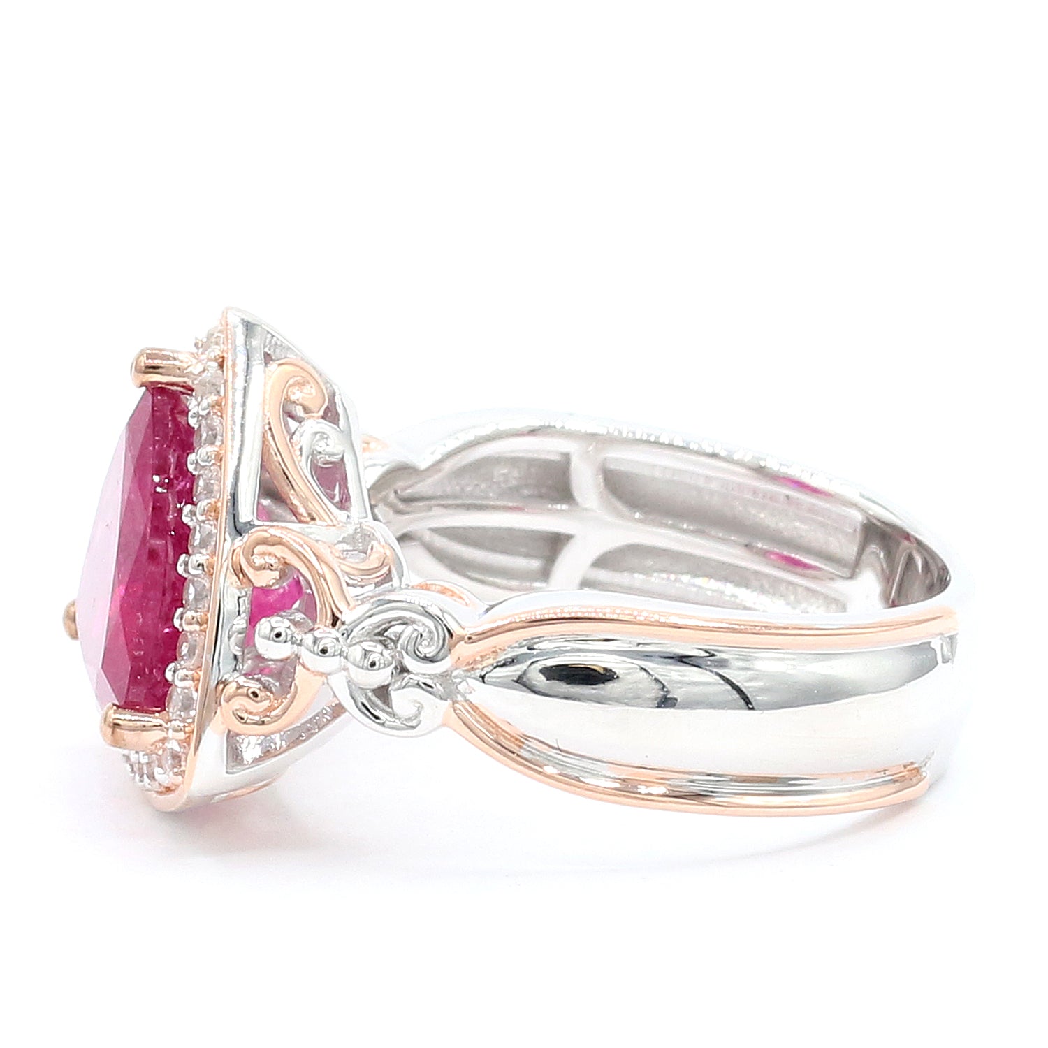Couture Gems Choice of Shade 4.09ctw Trillion Rubellite & White Zircon Halo Ring