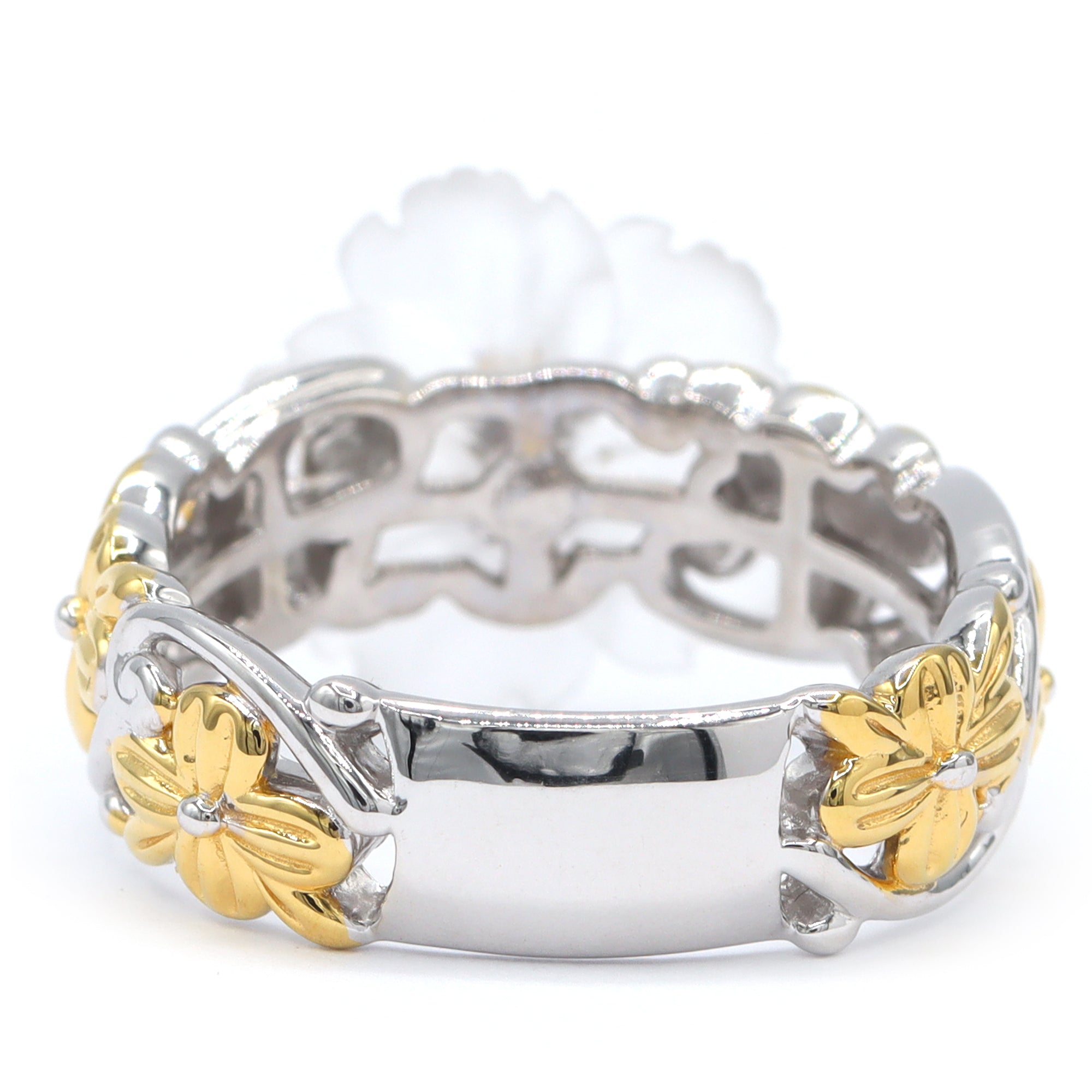 Gems en Vogue 24K Palladium Silver White Mother-of-Pearl & Tanzanite Flower Ring