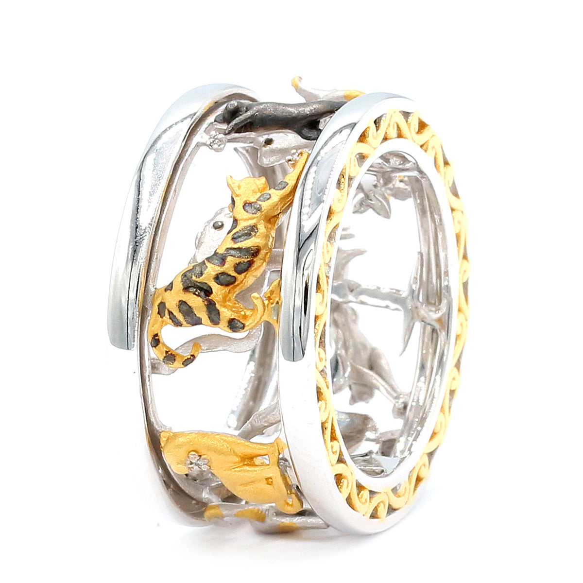 Gems en Vogue 24K Palladium Silver Diamond Cat Eternity Spinner Ring CANNOT BE RESIZED