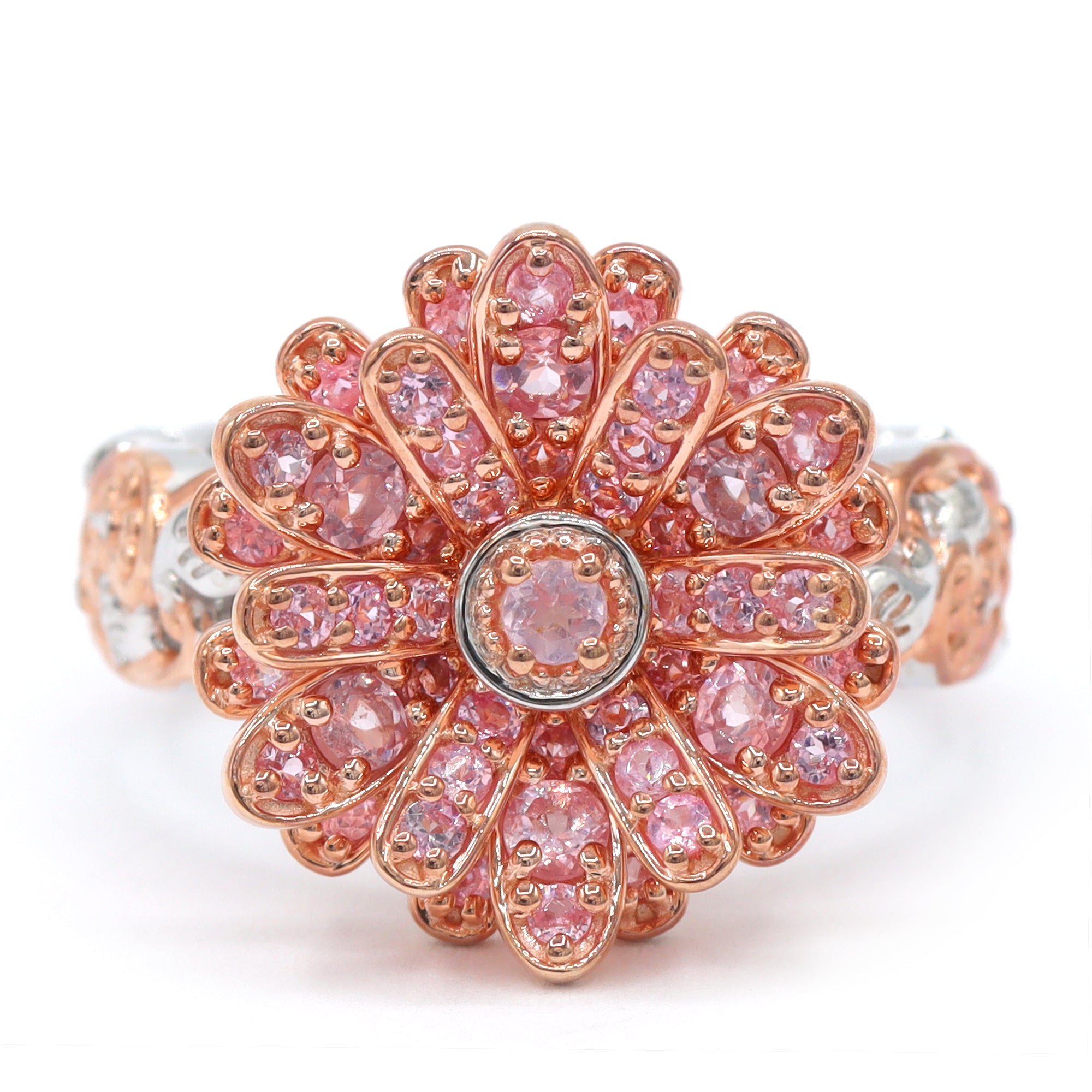 Gems en Vogue 18K Palladium Silver 1.29ctw Pink Spinel Flower Ring