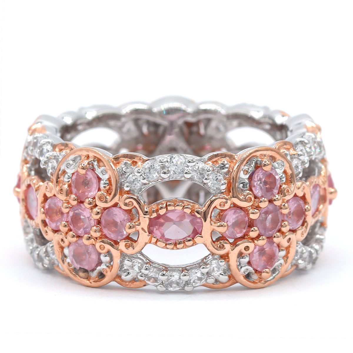 Gems en Vogue 18K Palladium Silver 3.49ctw Pink Spinel & White Zircon Eternity Band Ring CANNOT BE RESIZED