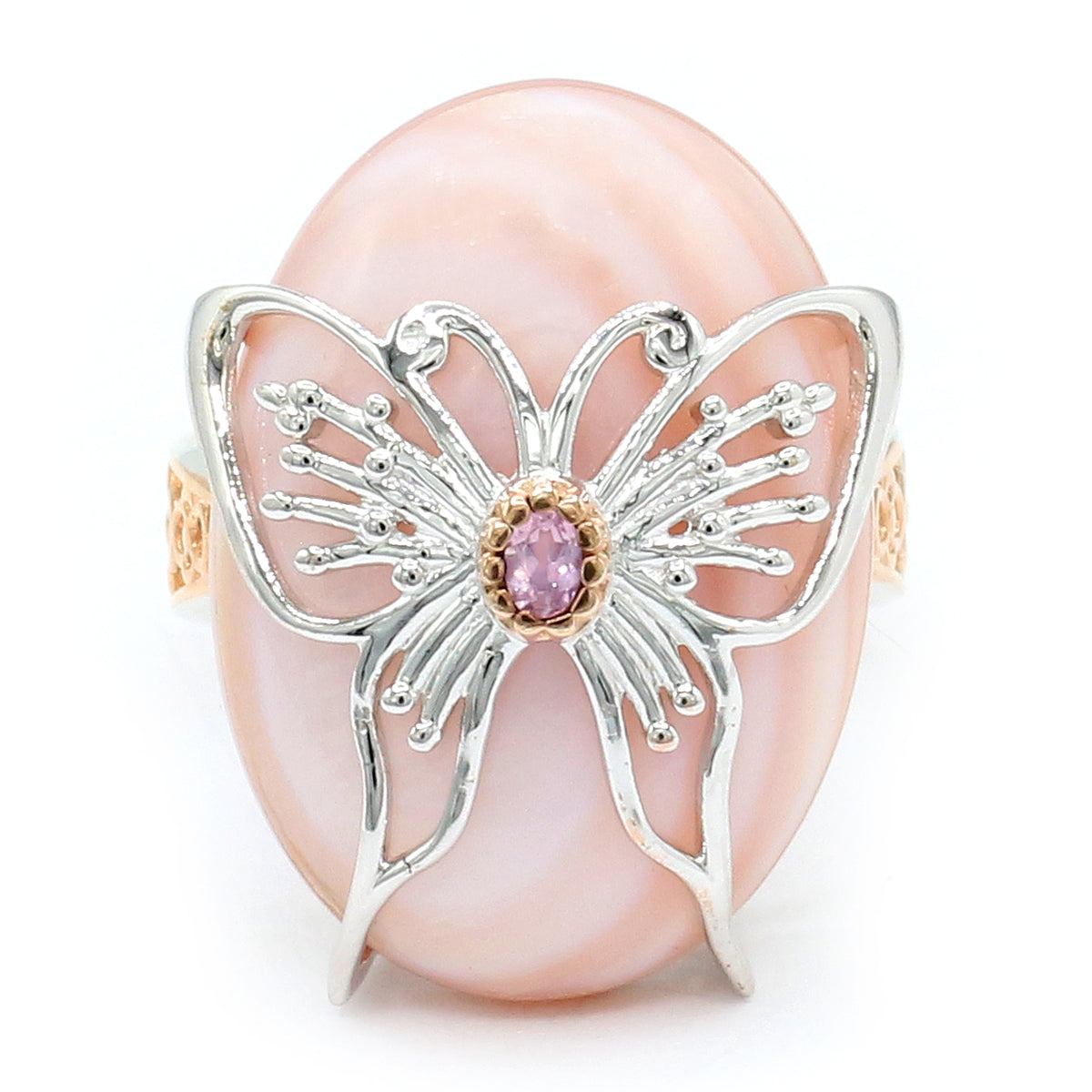 Gems en Vogue 18K Palladium Silver Pink Shell & Spinel Butterfly Ring