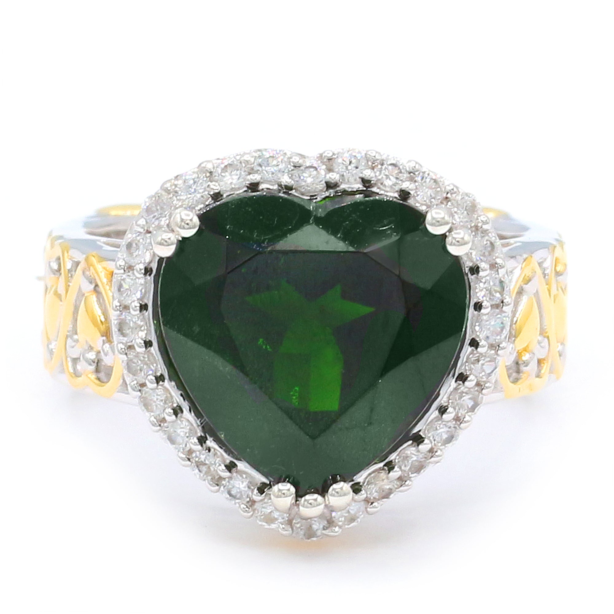Couture Gems 24K Palladium Silver 9.00ctw Chrome Diopside & White Zircon Heart Halo Ring