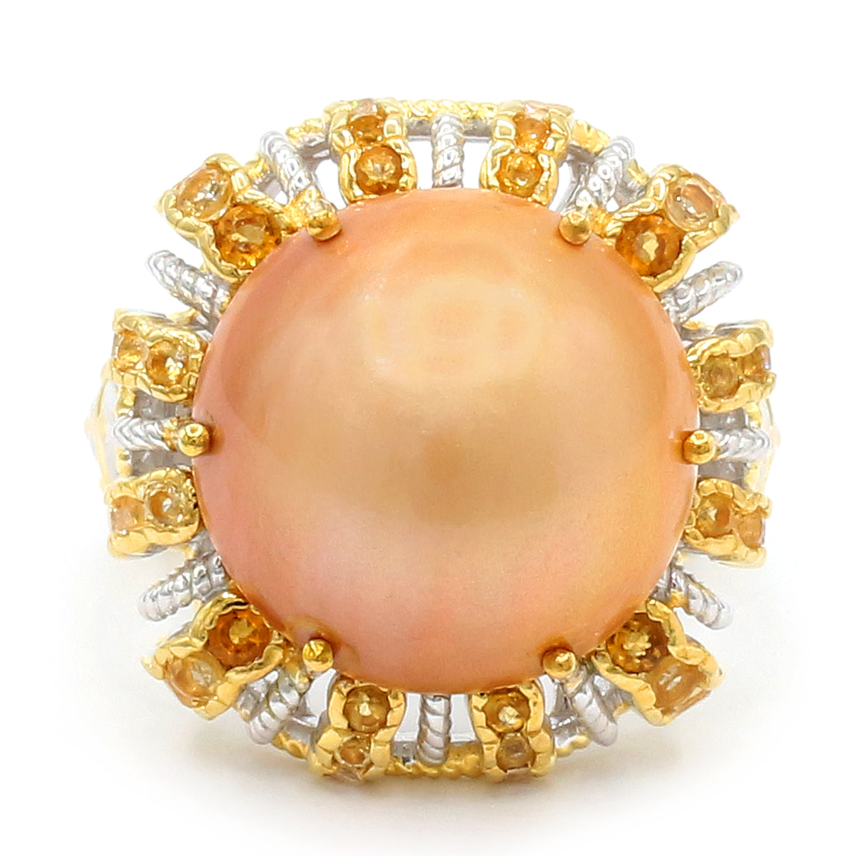 Gems en Vogue 24K Palladium Silver Golden Mabe Pearl & Citrine Ring