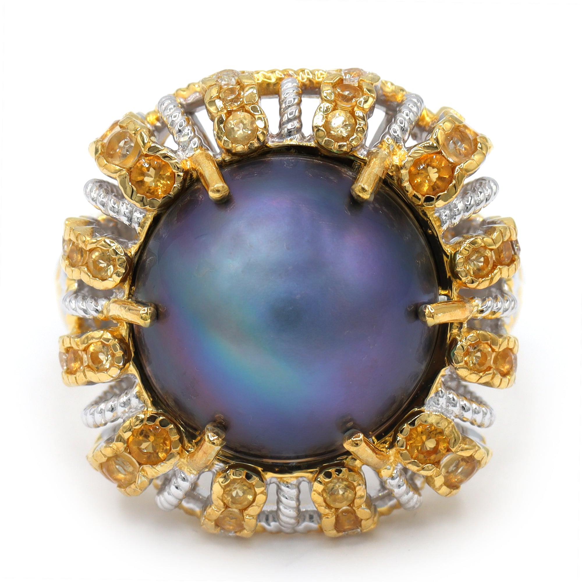 Gems en Vogue 24K Palladium Silver Peacock Mabe Pearl & Citrine Ring