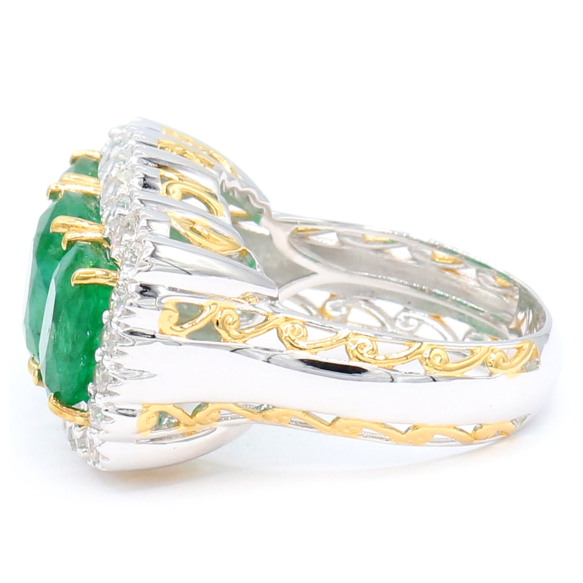 Gems en Vogue 24K Palladium Silver 9.78ctw Zambian Emerald & White Zircon Three Stone Ring
