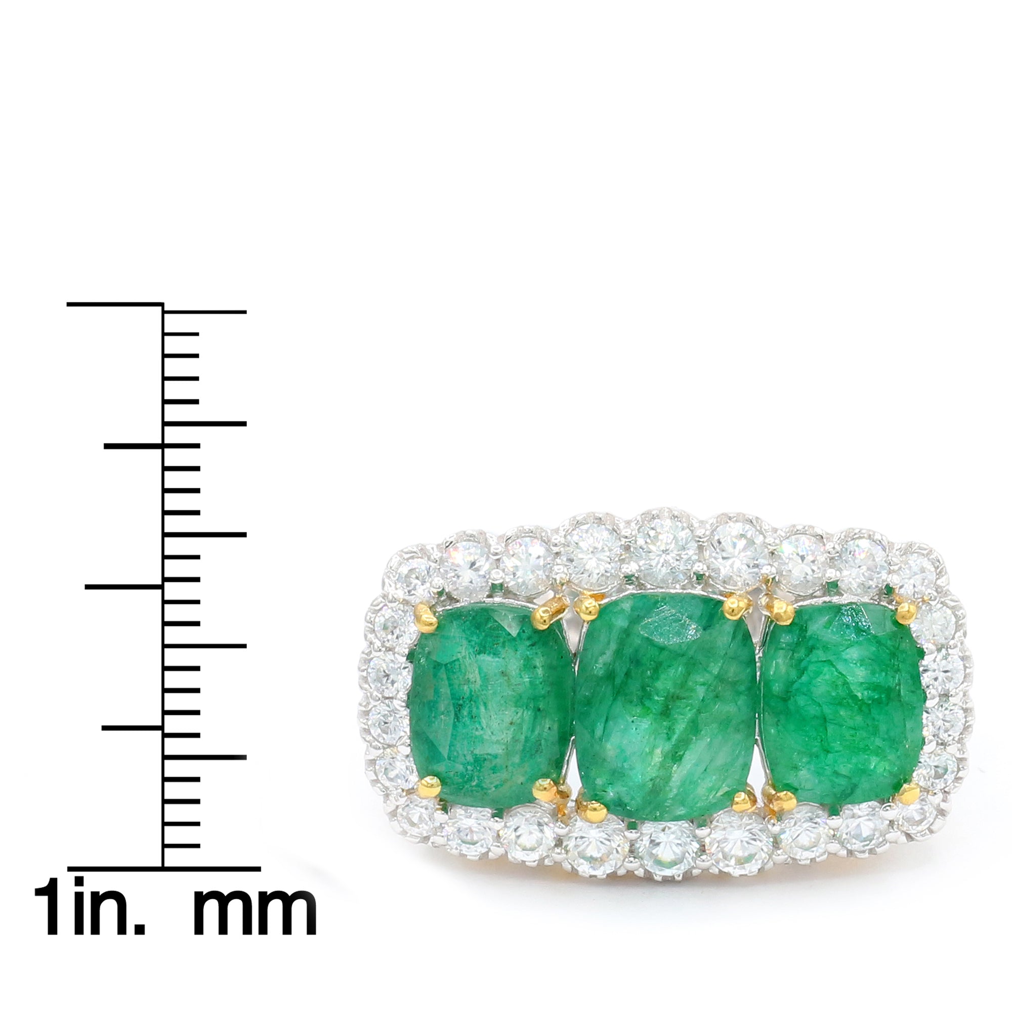 Gems en Vogue 24K Palladium Silver 9.78ctw Grizzly Emerald & White Zircon Three Stone Ring