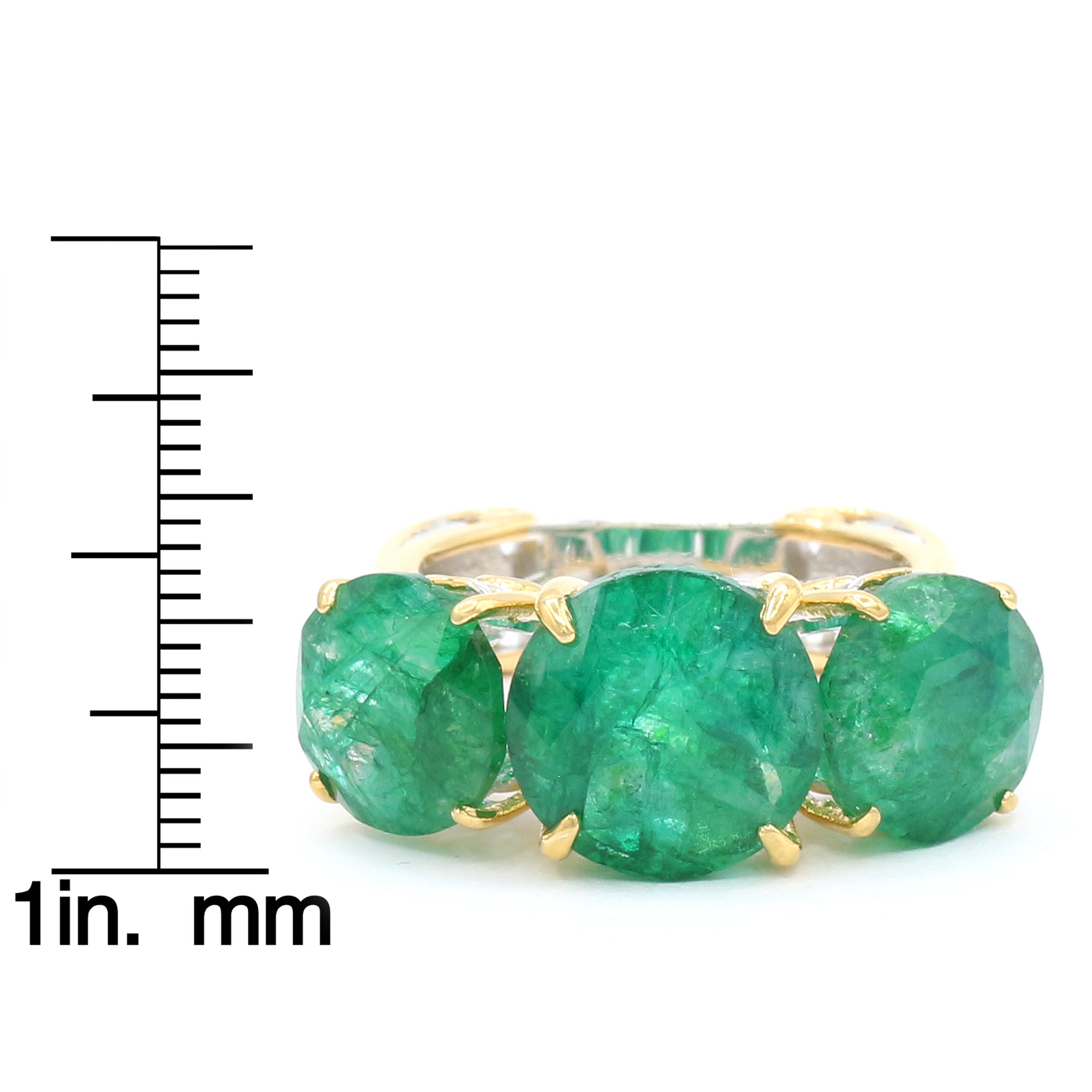 Gems en Vogue 24K Palladium Silver 12.00ctw Zambian Emerald & Tanzanite Three Stone Ring