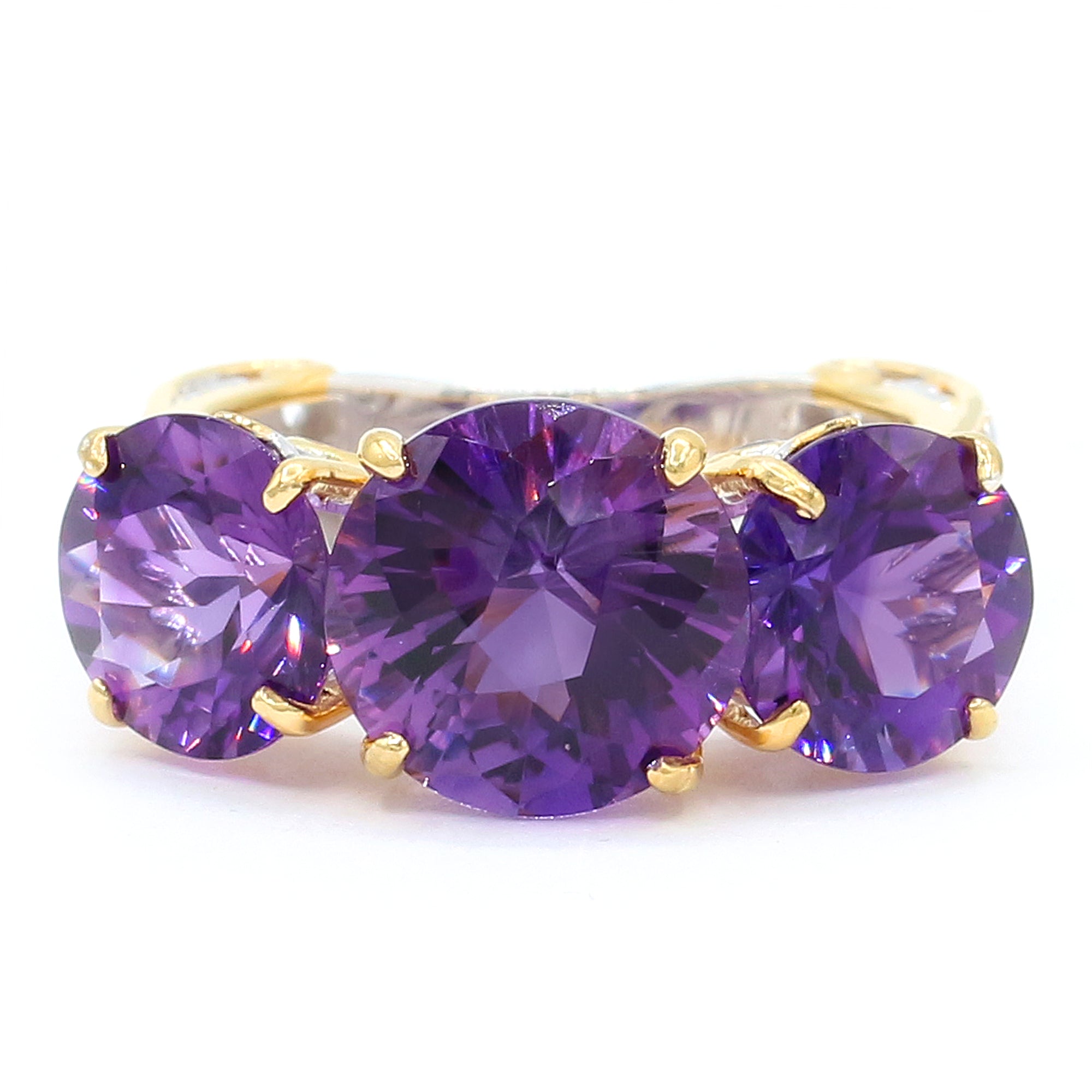 Gems en Vogue 24K Palladium Silver 12.79ctw Ametista Amethyst & Tanzanite Three Stone Ring