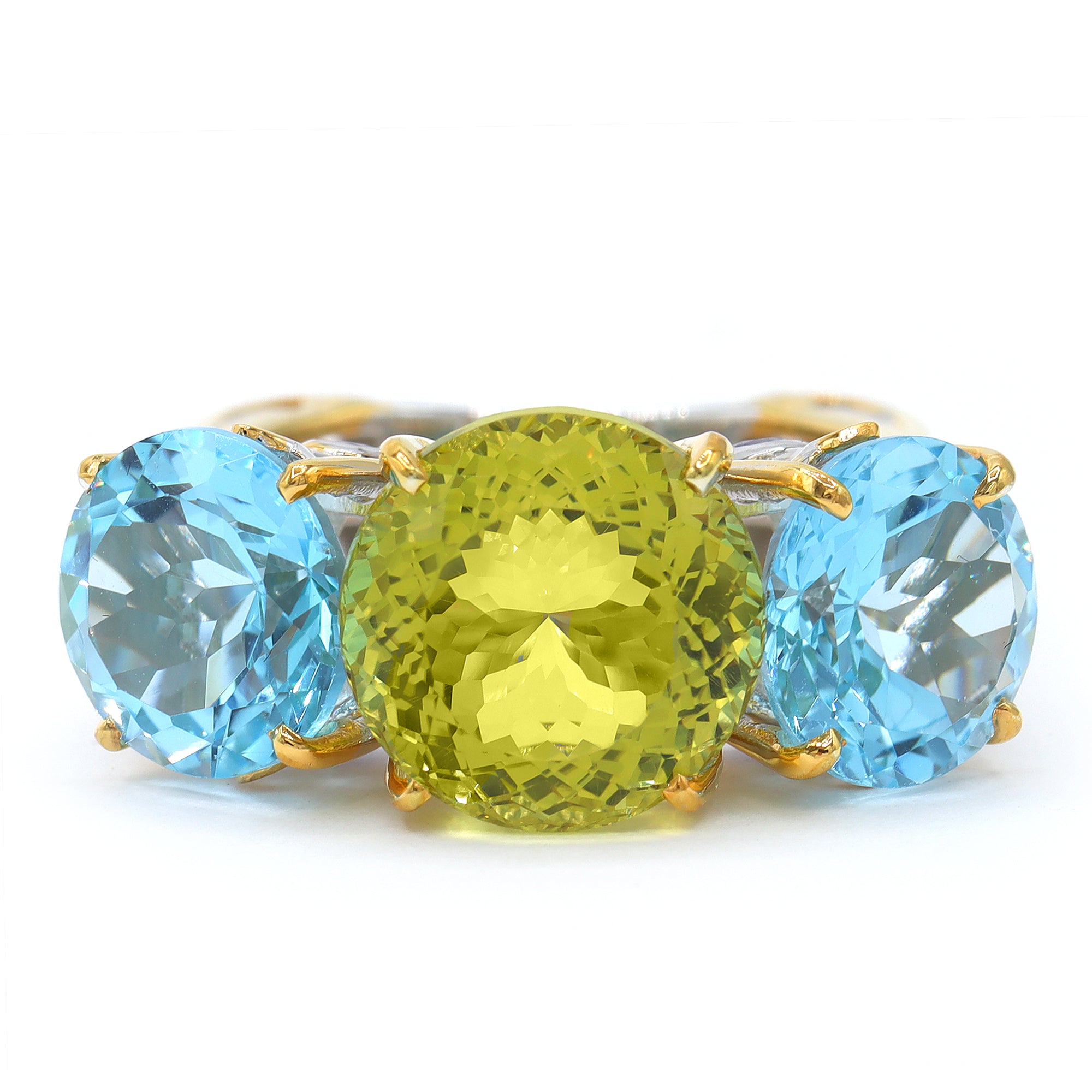 Gems en Vogue 24K Palladium Silver 14.44ctw Ouro Verde & Blue Topaz Three Stone Ring