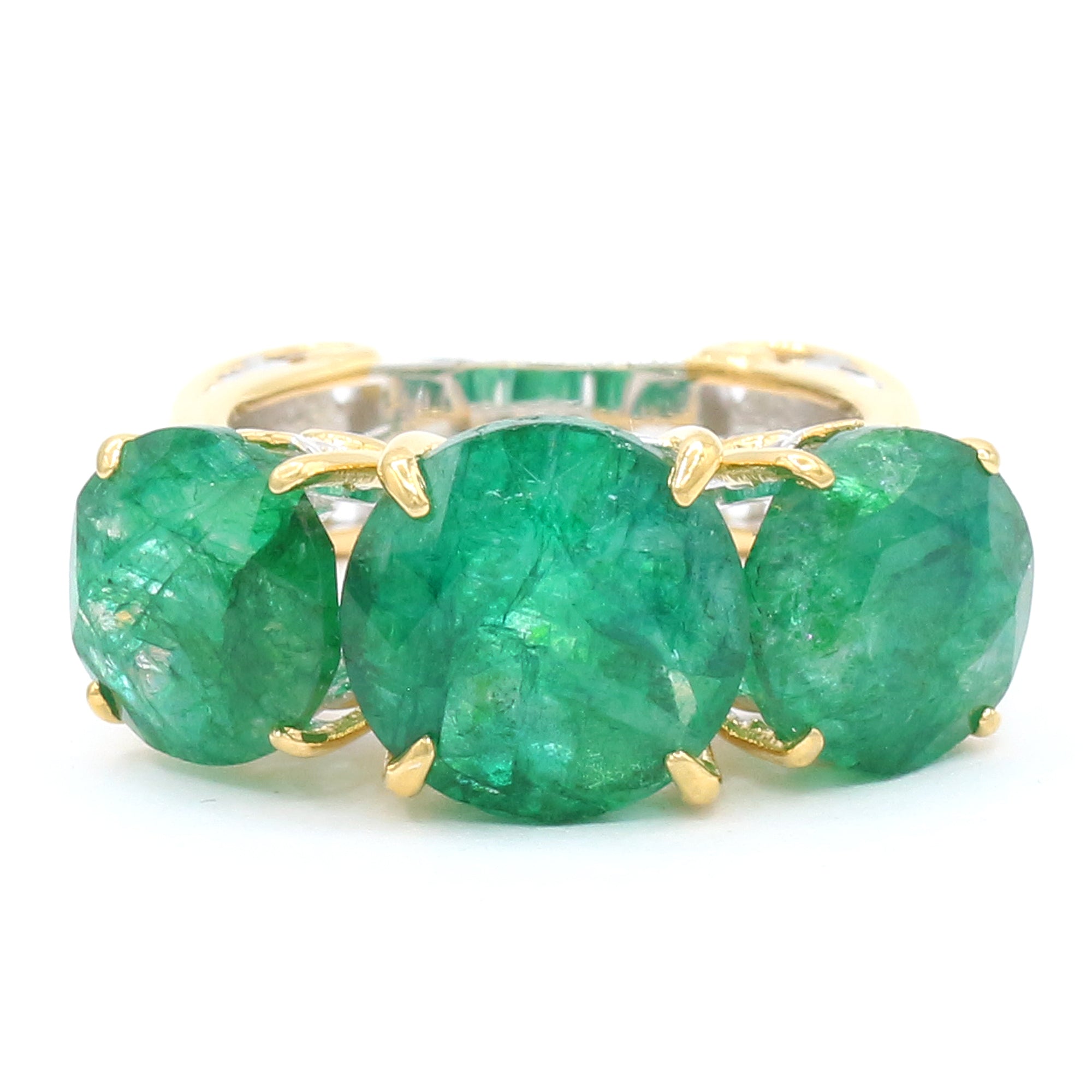 Gems en Vogue 24K Palladium Silver 12.00ctw Zambian Emerald & Tanzanite Three Stone Ring