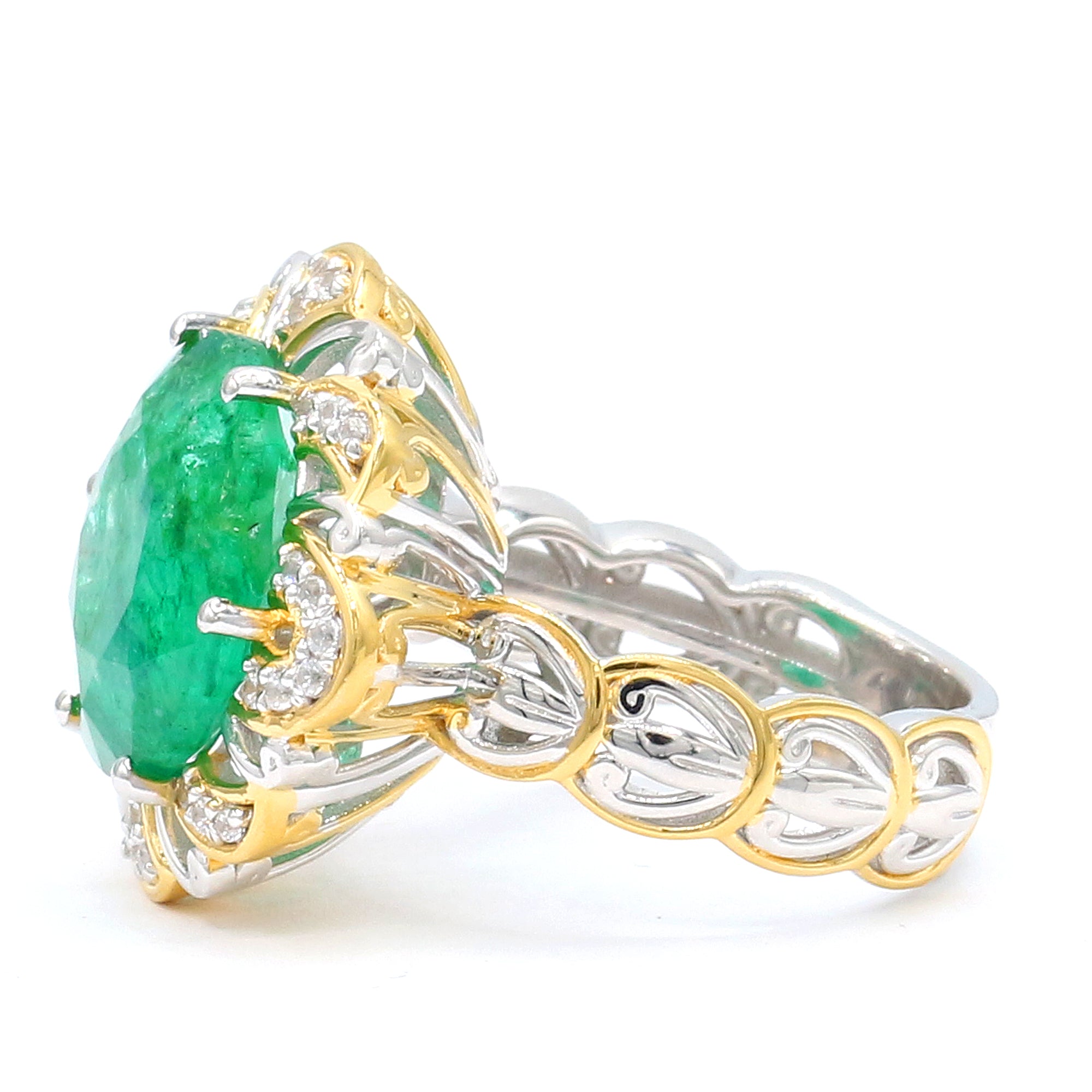 Gems en Vogue 24K Palladium Silver 10.31ctw Zambian Emerald & White Zircon Ring