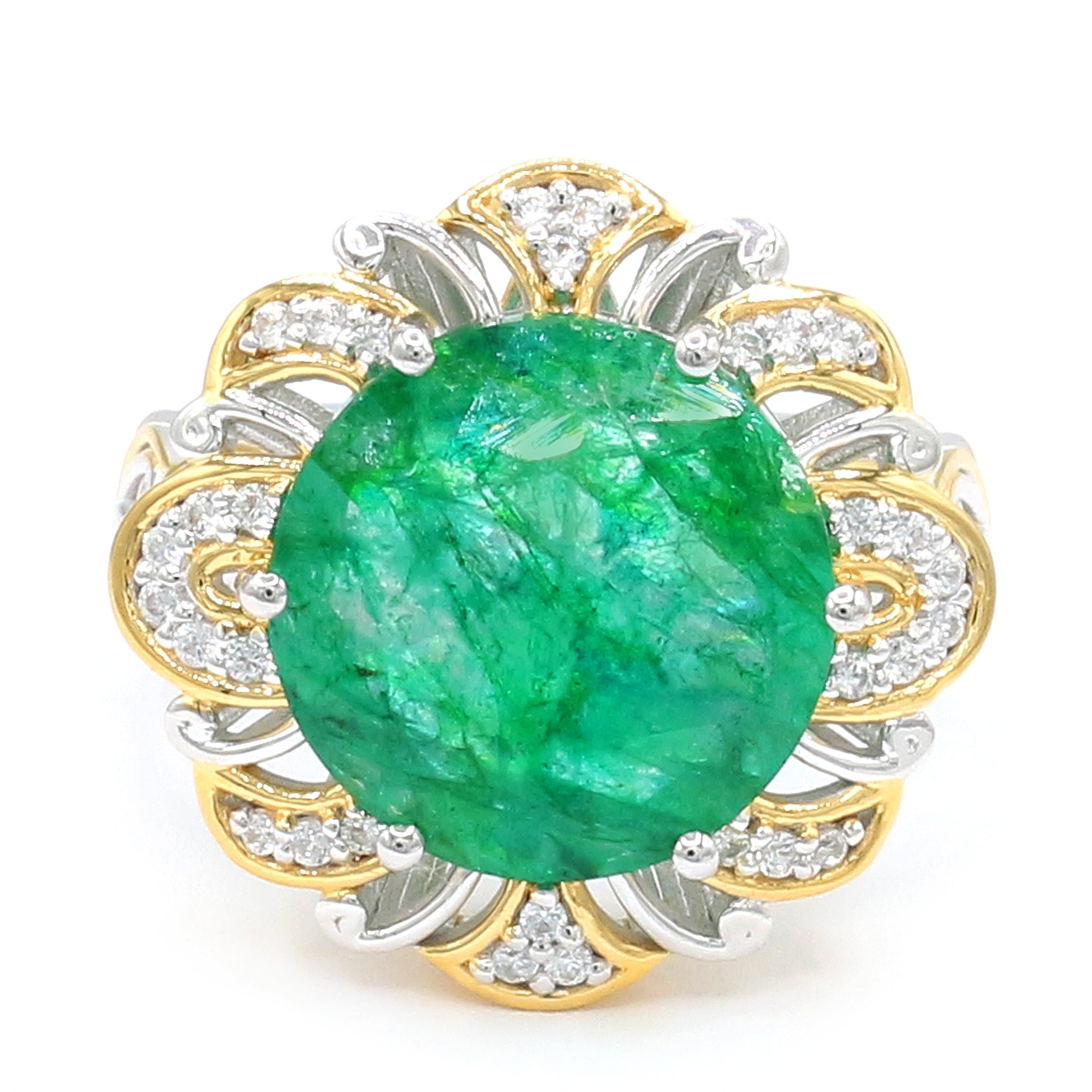 Gems en Vogue 24K Palladium Silver 10.31ctw Zambian Emerald & White Zircon Ring