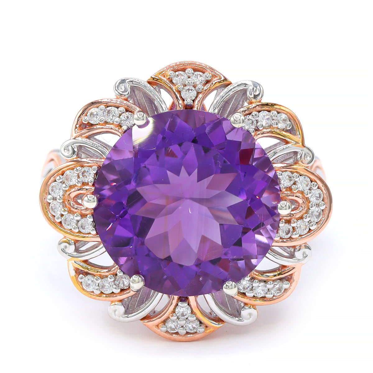 Gems en Vogue One-of-a-Kind 18K Palladium Silver 10.64ctw Brazilian Amethyst & White Zircon Ring