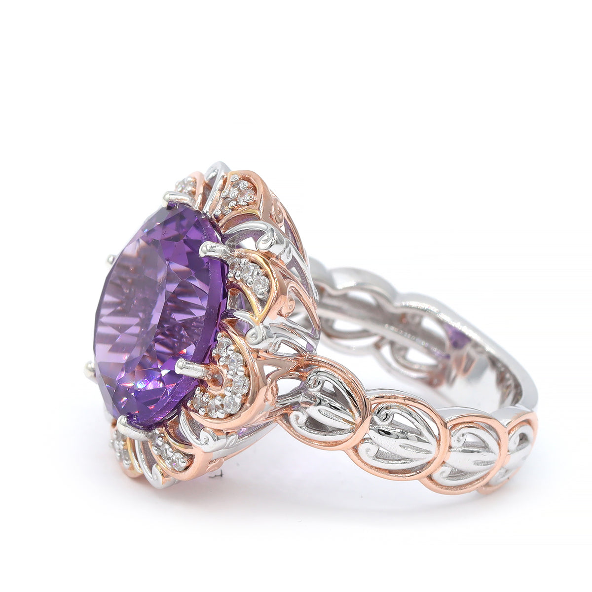Gems en Vogue One-of-a-Kind 18K Palladium Silver 10.64ctw Brazilian Amethyst & White Zircon Ring