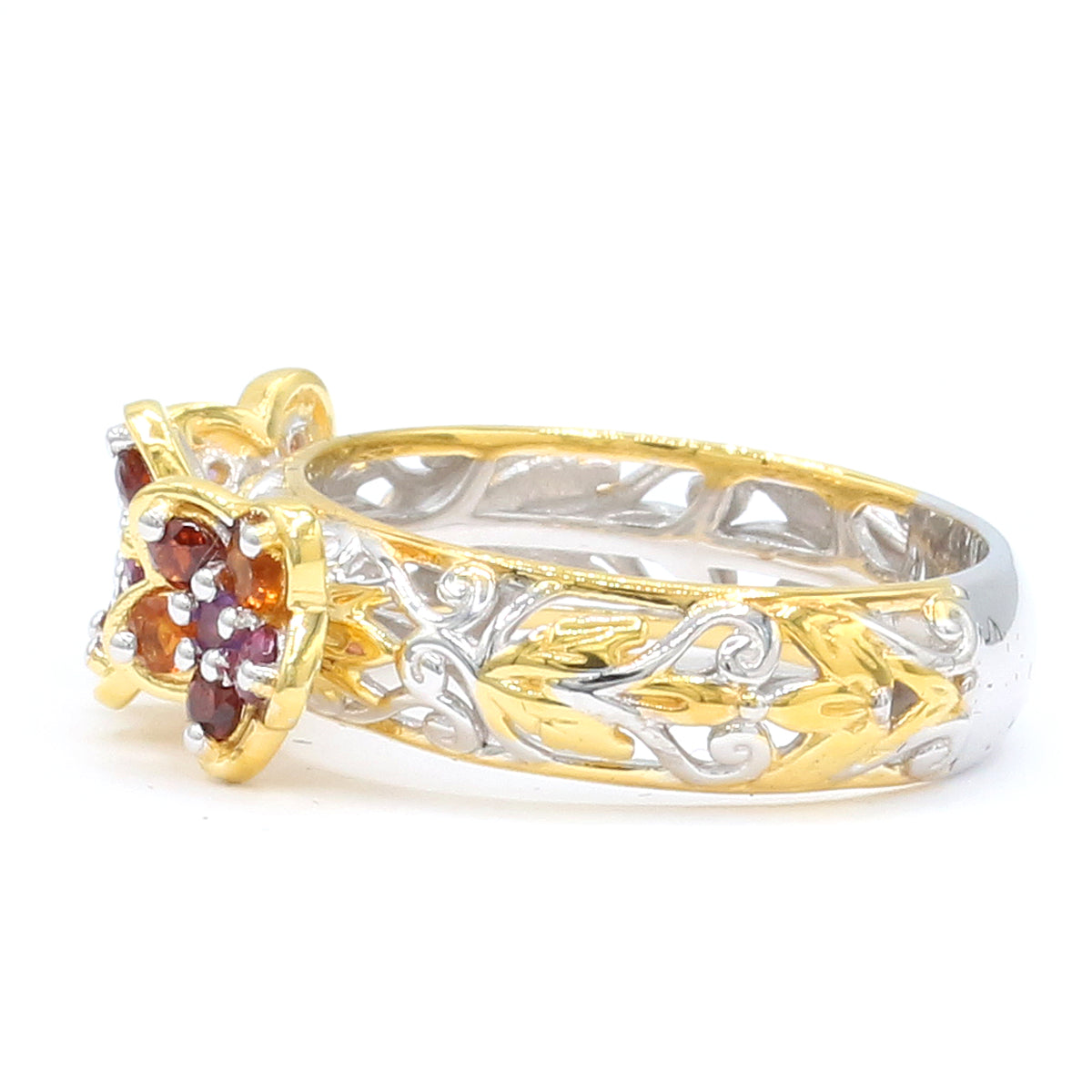 Gems en Vogue 24K Palladium Silver Amethyst & Multi Gemstones Flower Ring