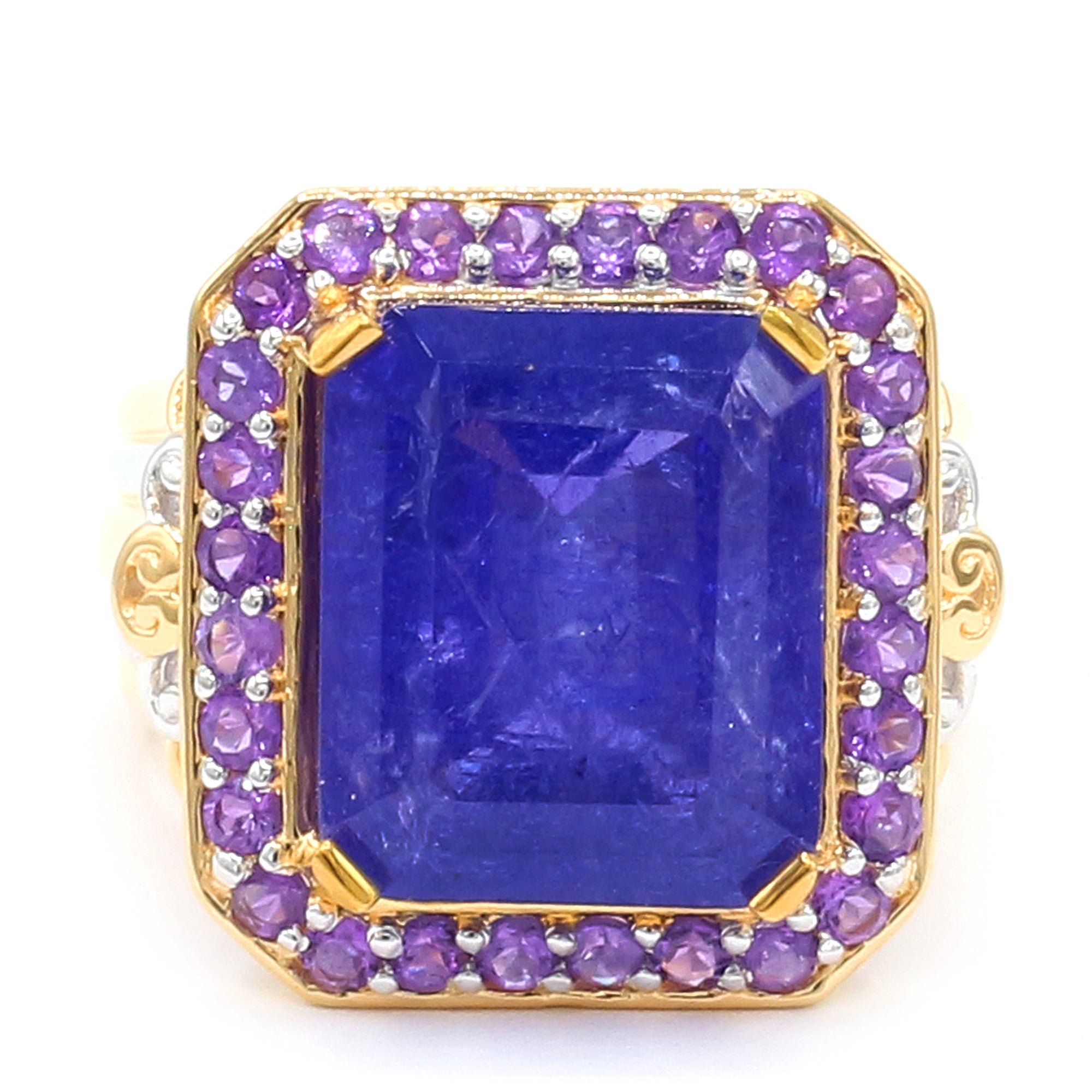 Couture Gems One-of-a-Kind 24K Palladium Silver 13.97ctw Tanzanite & African Amethyst Halo Ring